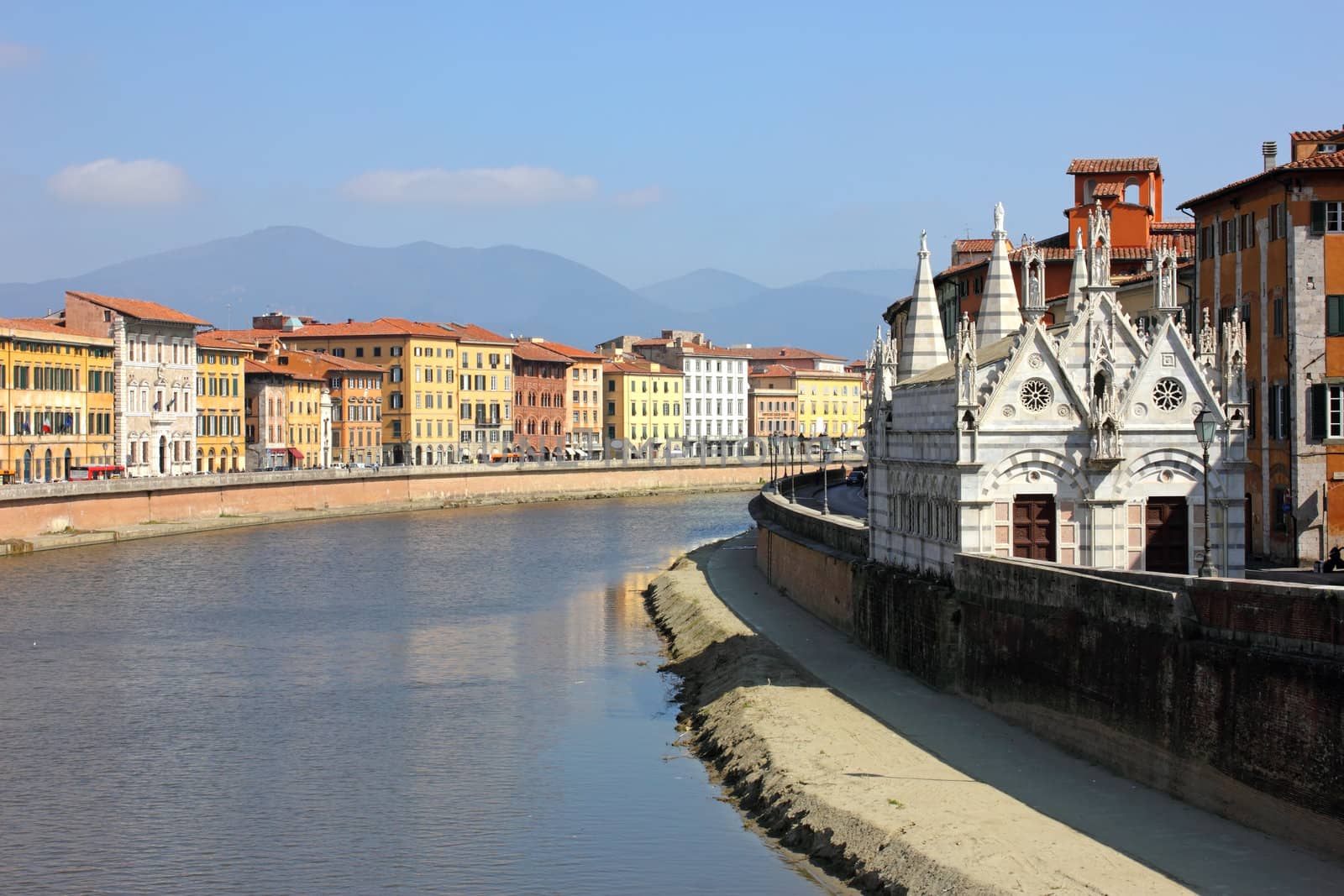 Pisa Riverside View with the church Santa Maria della Spina by kirilart