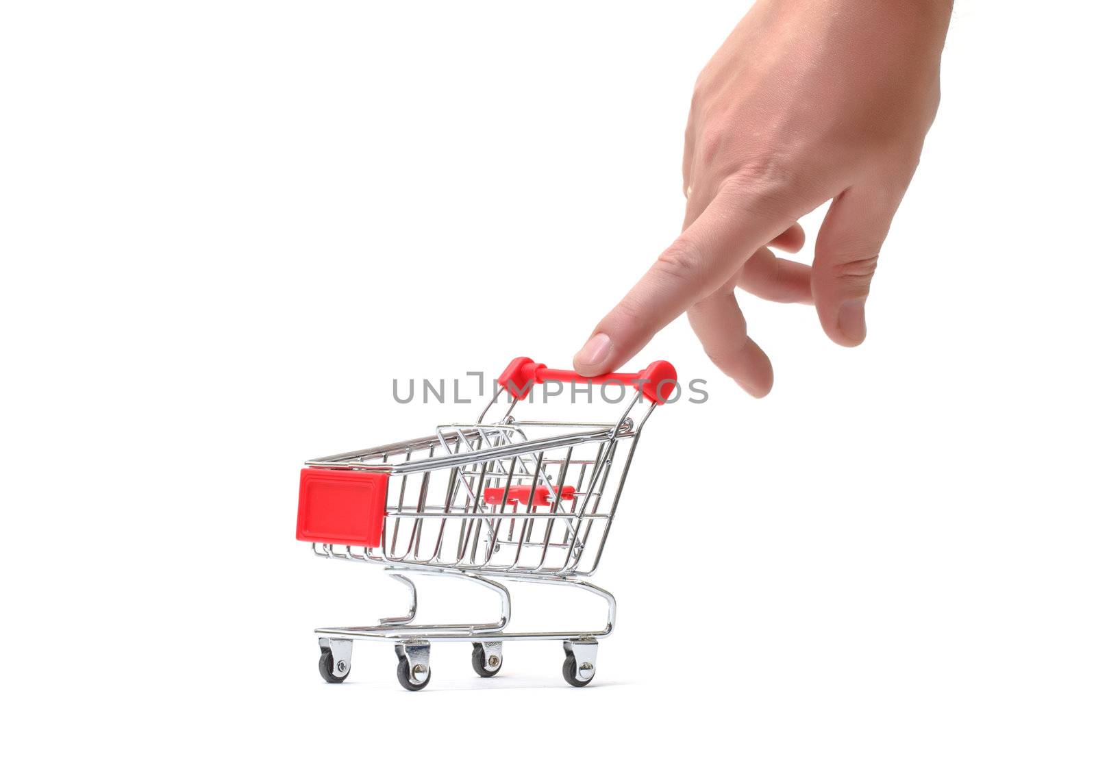 Shopping Cart with Hand on white background