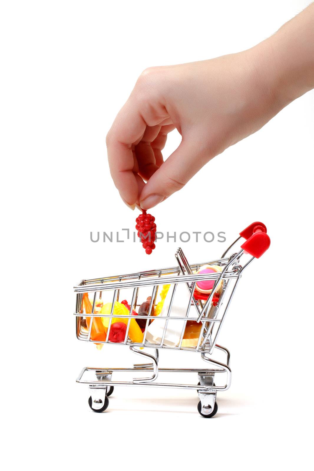 Shopping Cart with Hand on white background