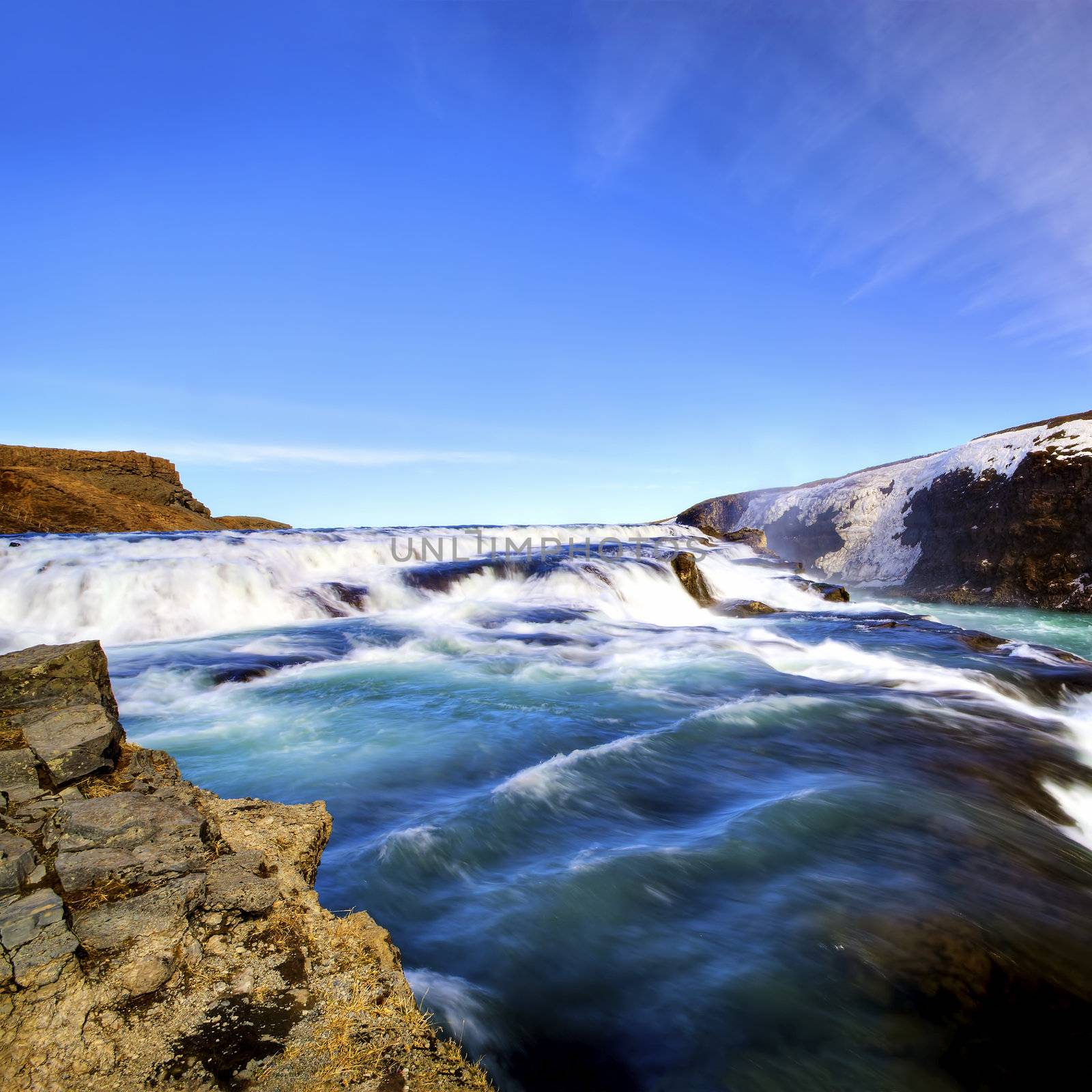 Gullfoss Waterfall on a sunny day in Iceland