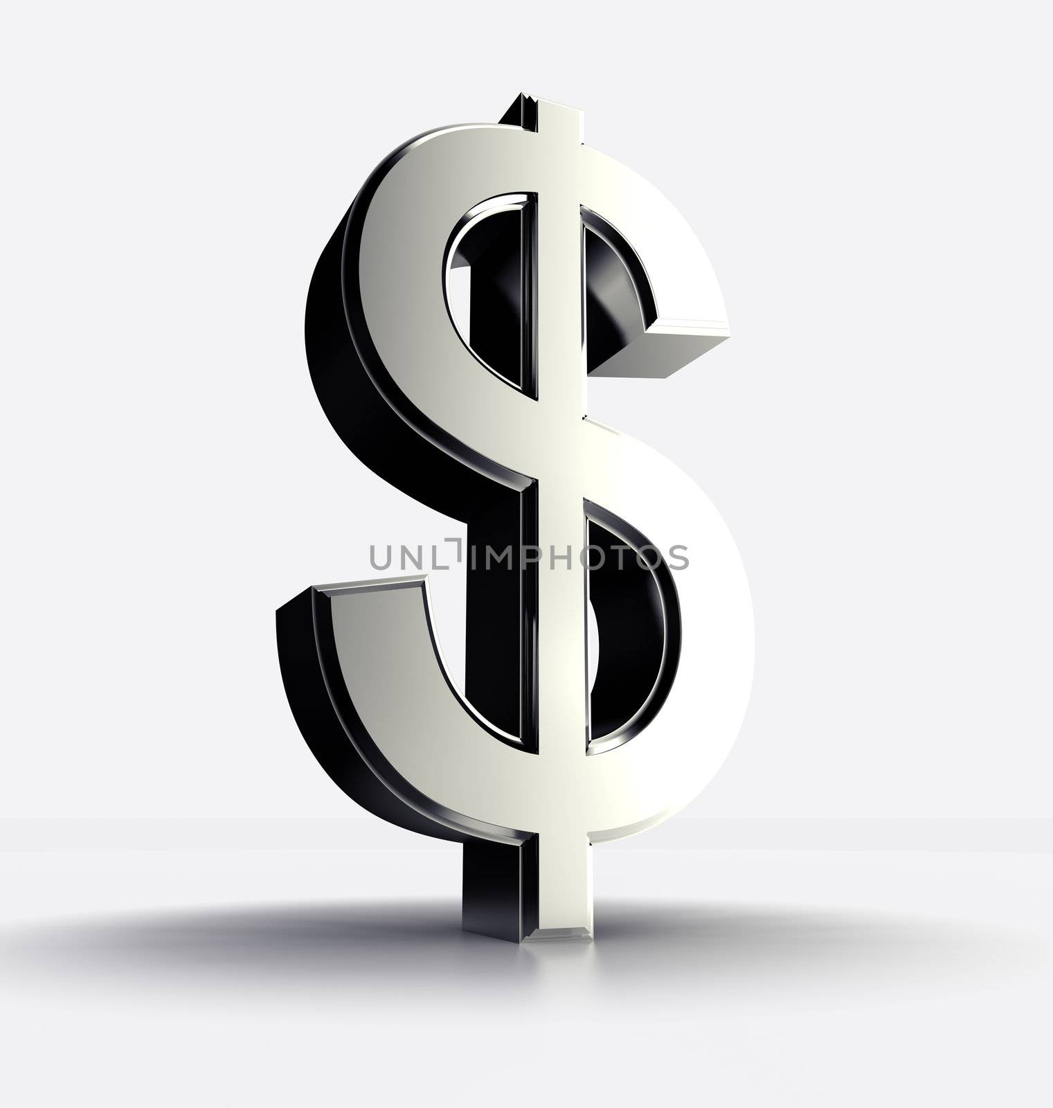 3D image of a dollar symbol isolated in white
