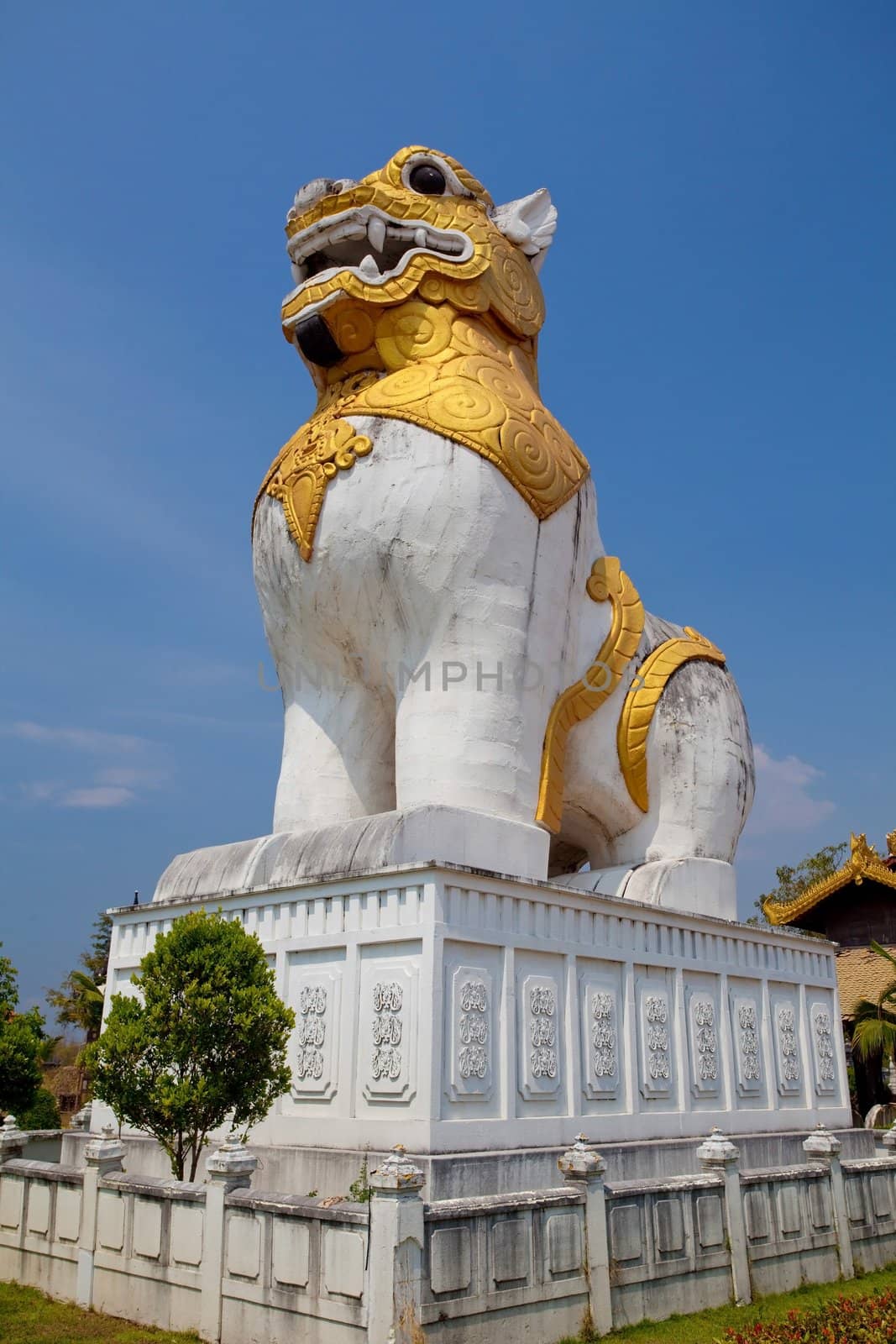 Lion guard in Myanmar Palace by witthaya