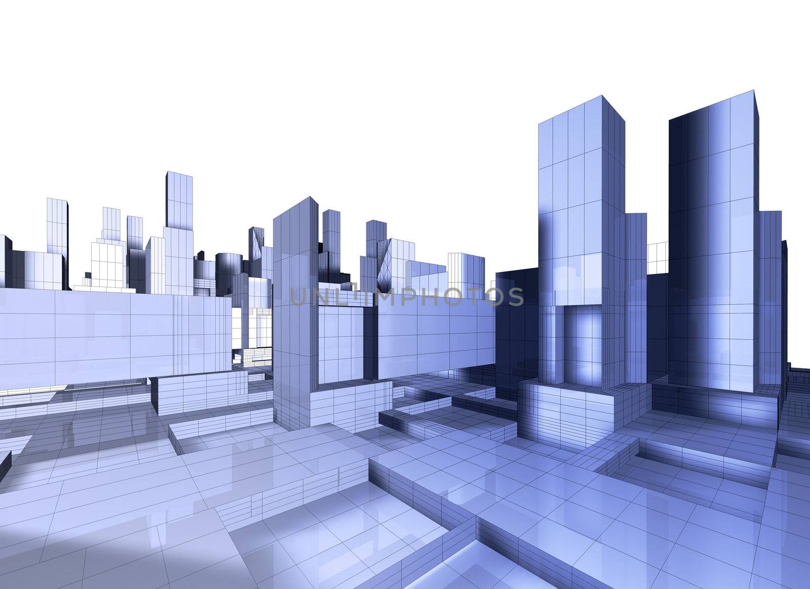 3d image of city map with skyscraper and street
