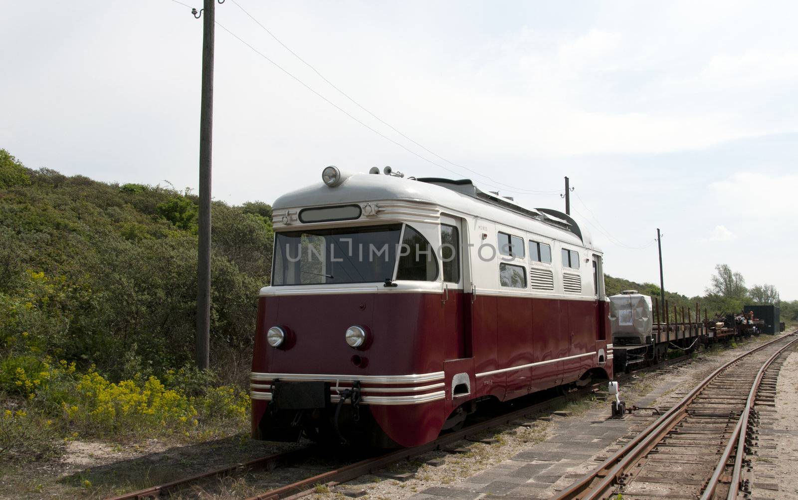 old tram in Holland riding near ouddorp