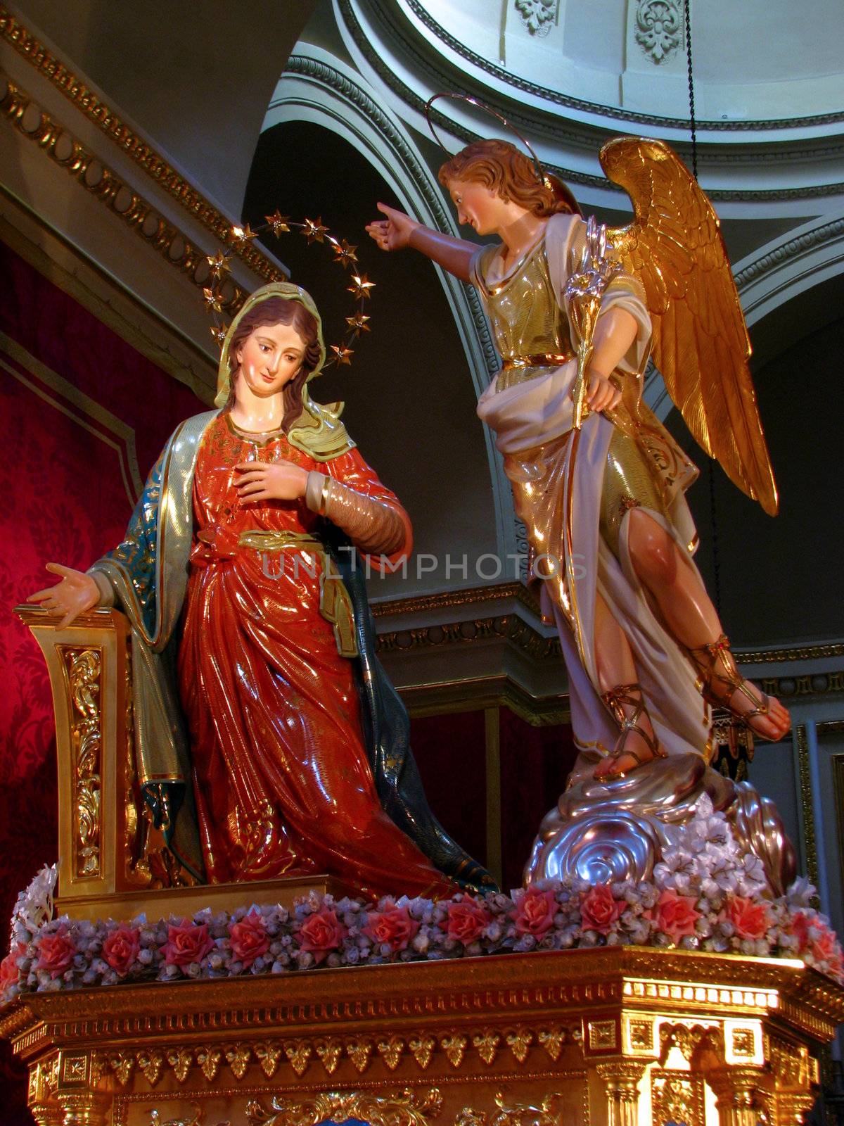 The statue of The Annunciation of Our Lord Jesus to The Blessed Virgin Mary by the Angel Gabriel displayed in Tarxien, Malta.