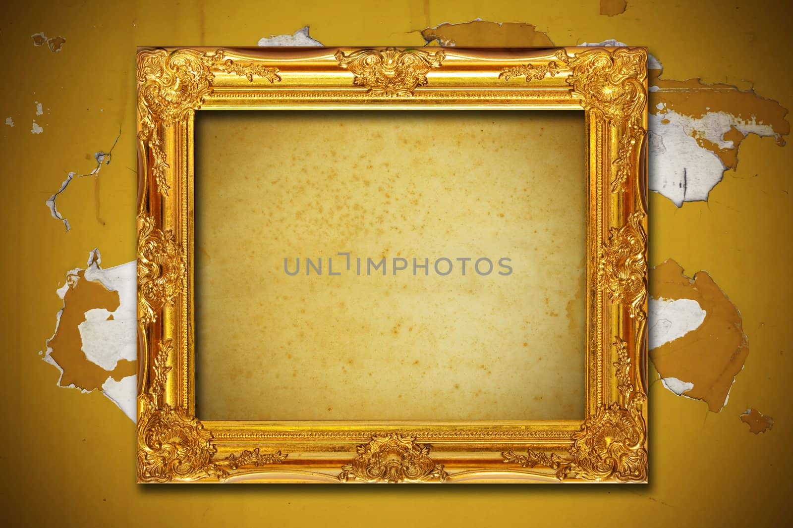 Photo frame on aged brown wall background