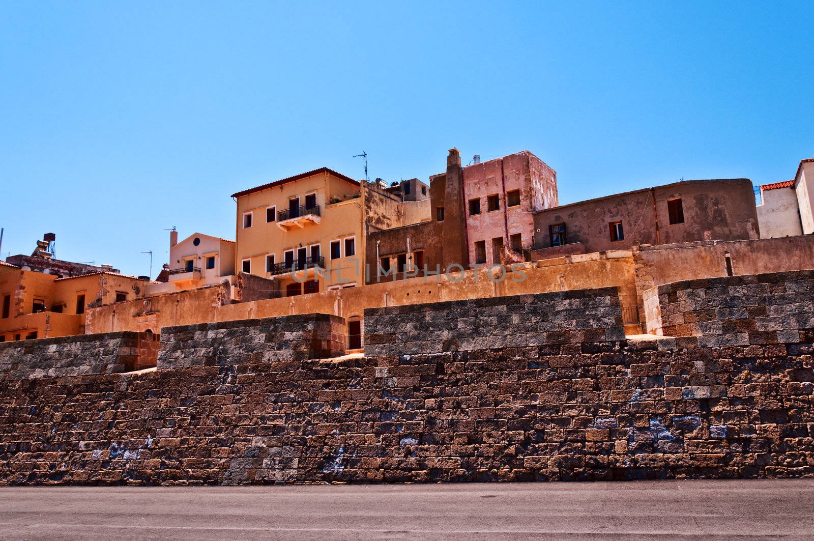 View of an old  building in the greek town of Chania Crete.