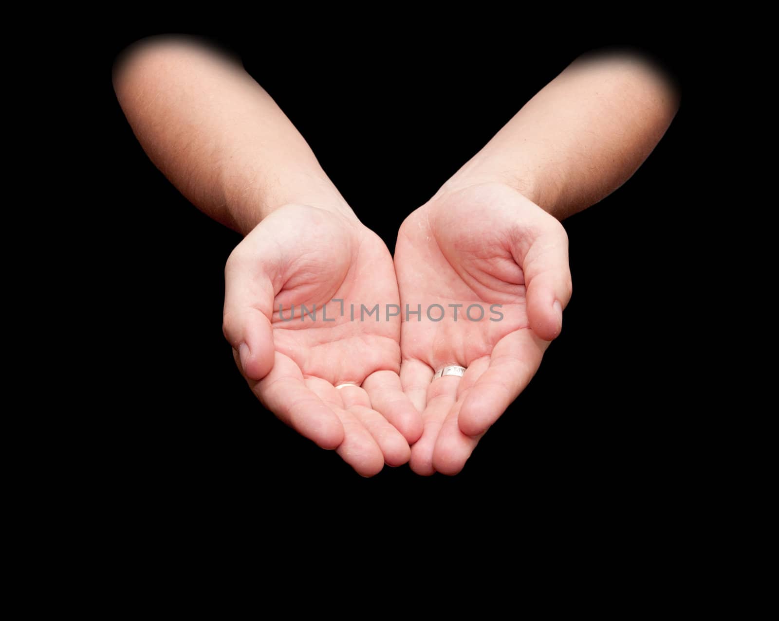 Hands isolated on black background 