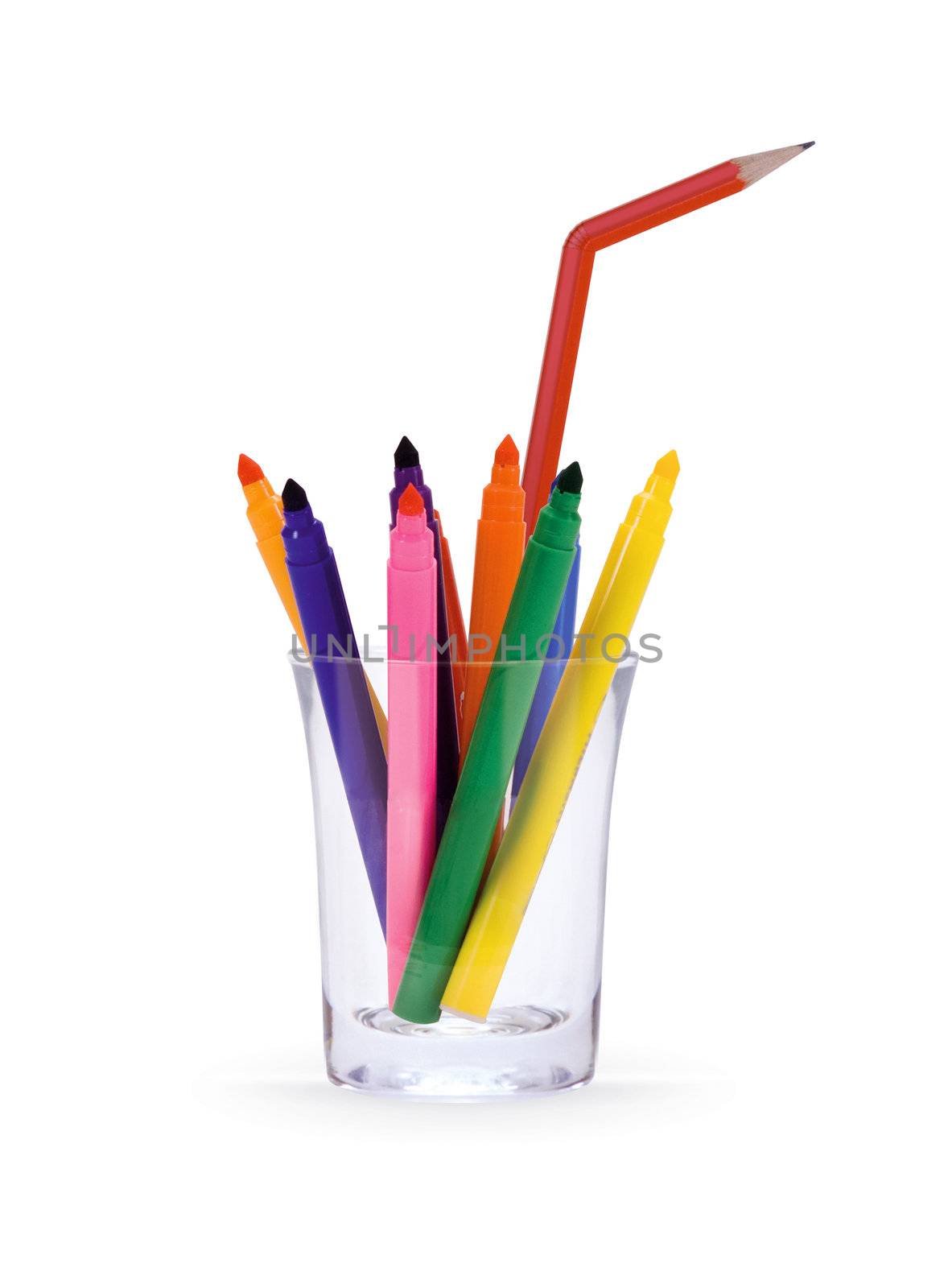 creative cocktail made of soft-tip pens with clipping path