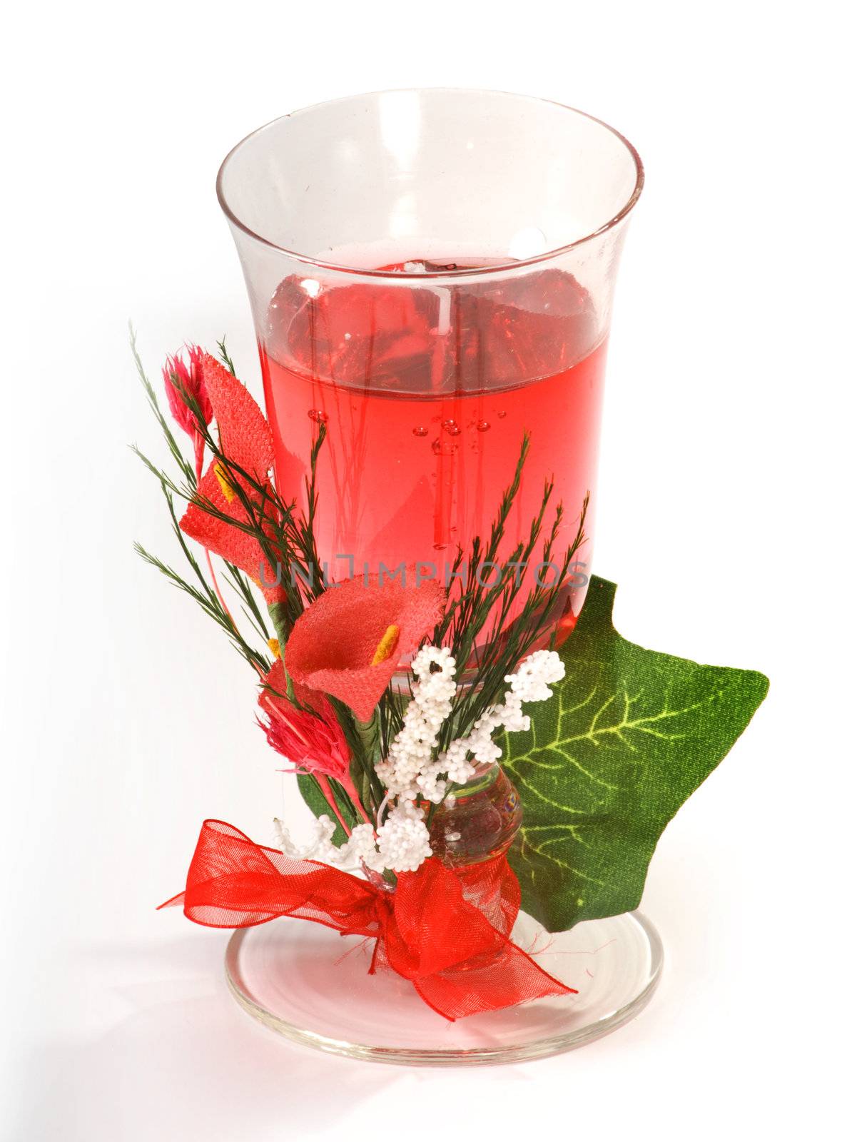 festive candle with Christmas decoration on white background