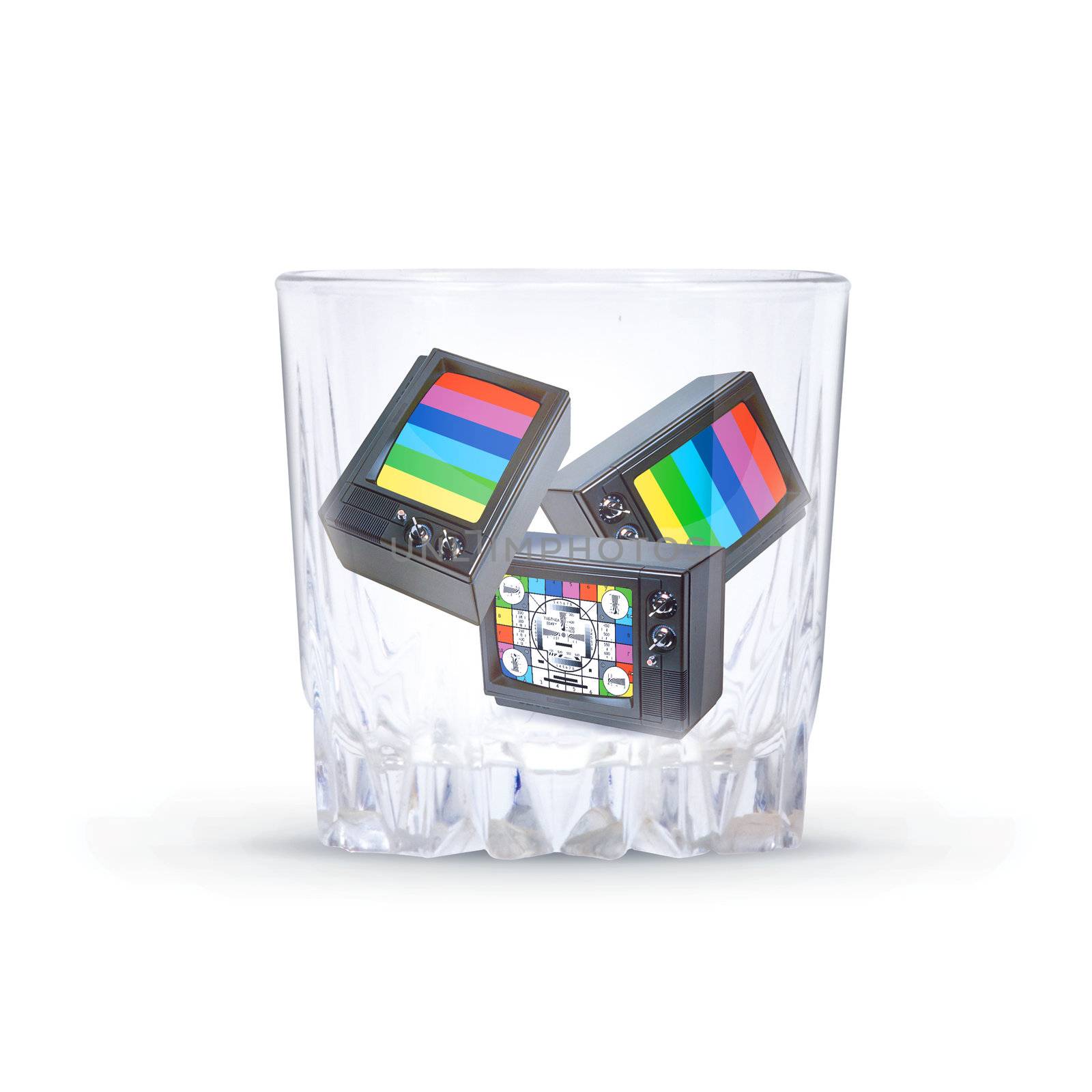creative cocktail made of television sets with clipping path