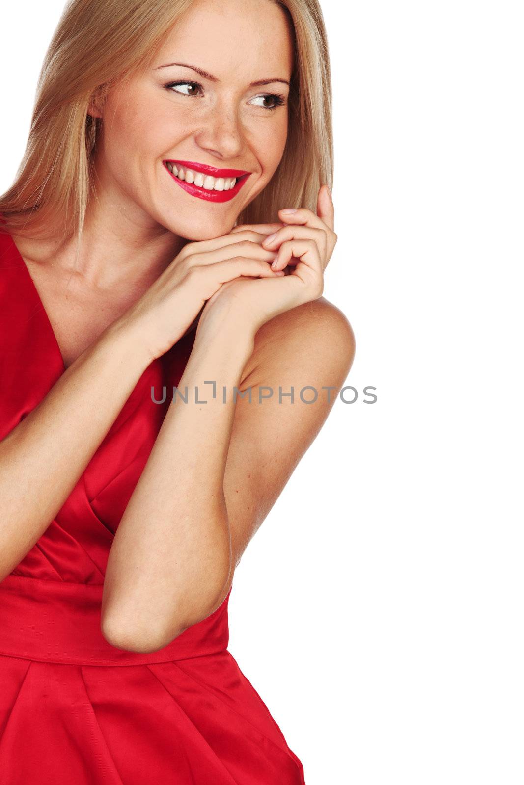 woman in red isolated on white