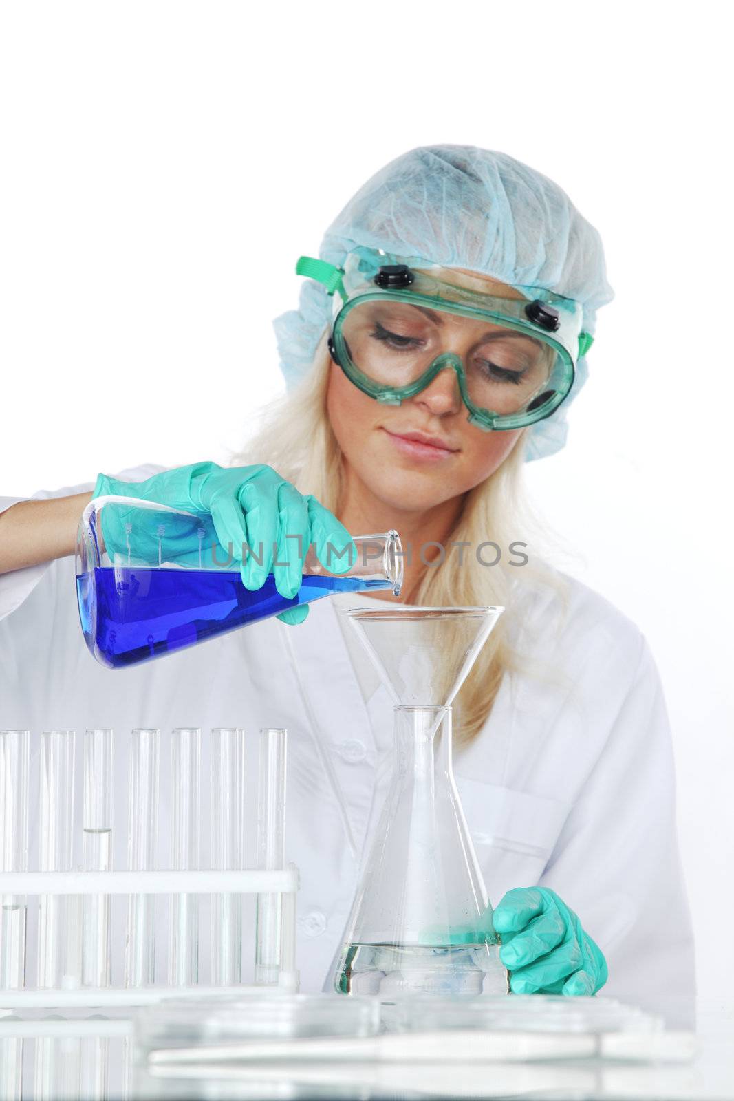 Woman  conducting a chemical experiment