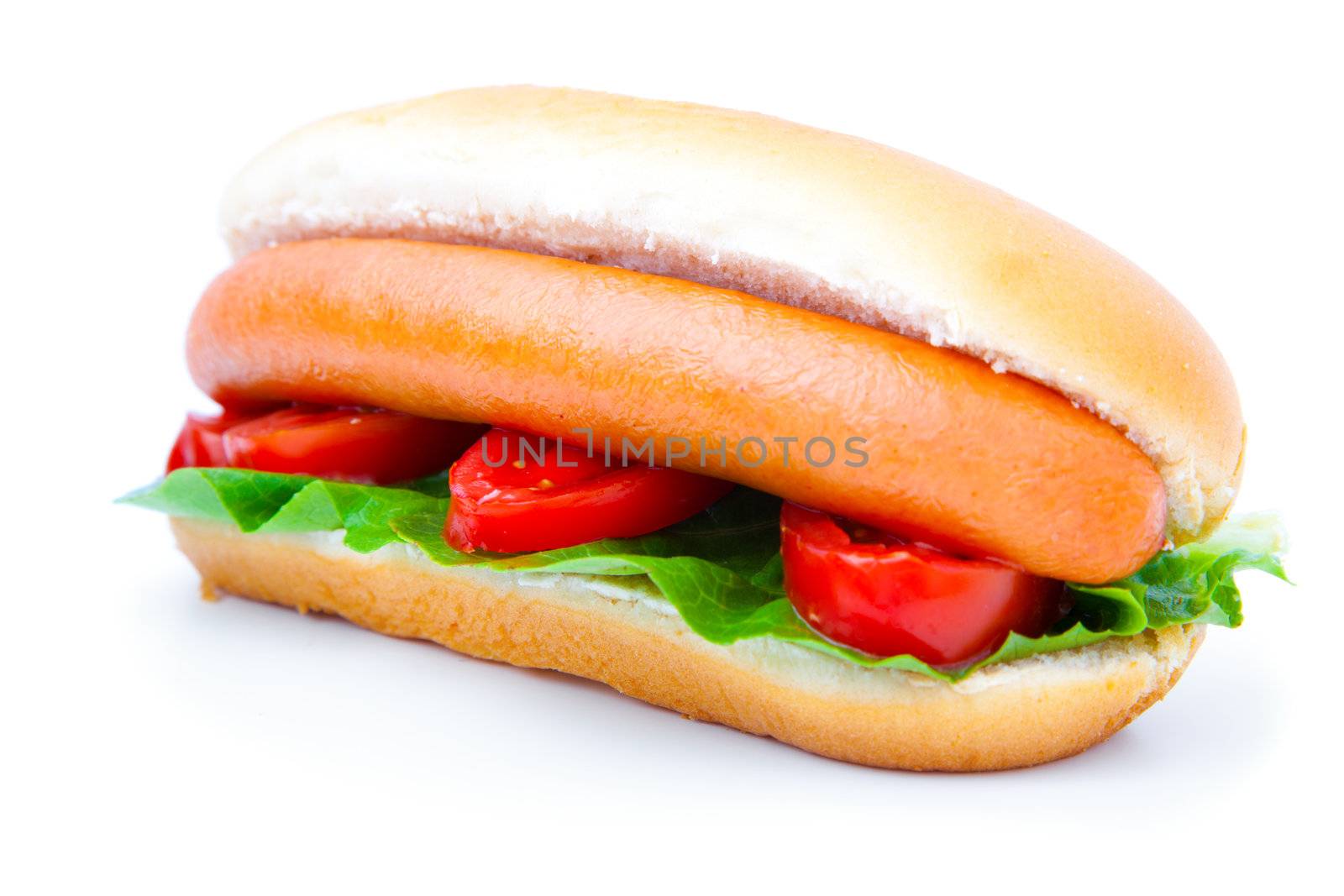 Hot dog with vegetables on a white background