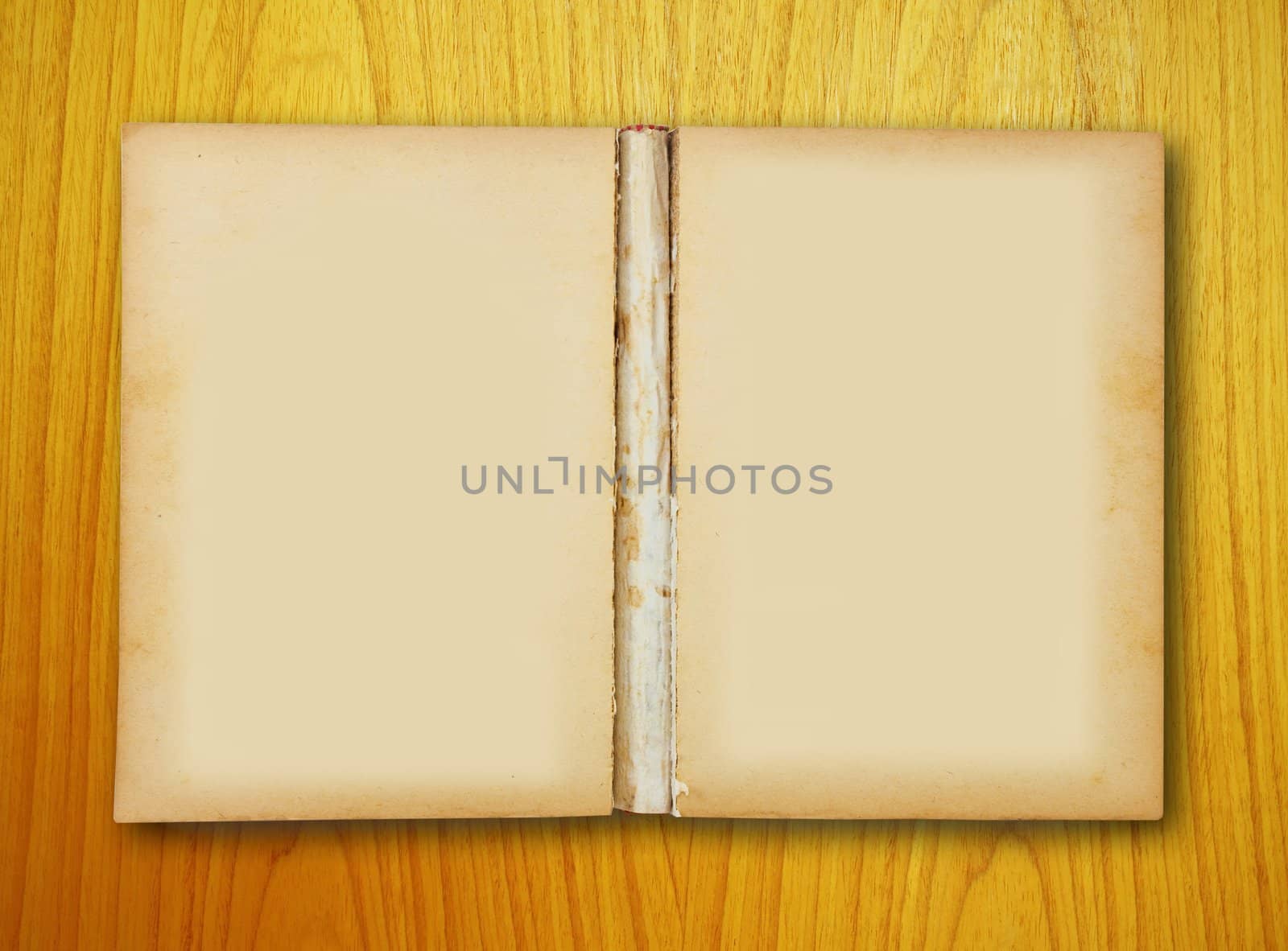 Old book Open two face on wood