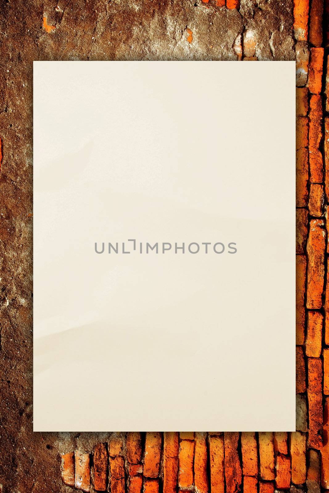 old paper on the brick wall