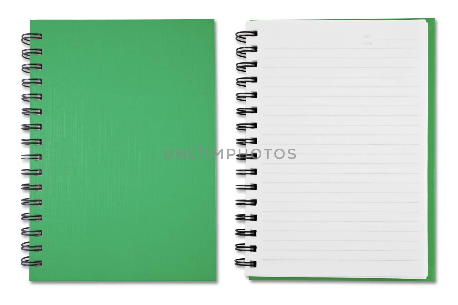 Green Blank Note Book on white background