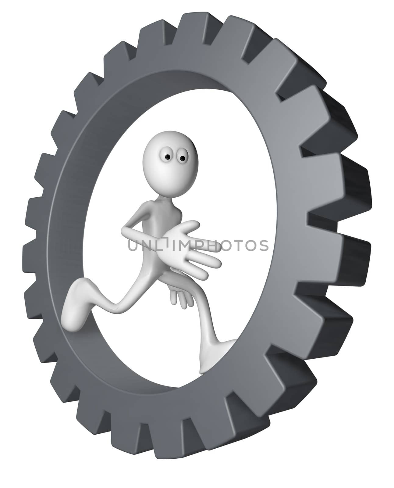 white guy is running inside gear wheel - 3d illustration