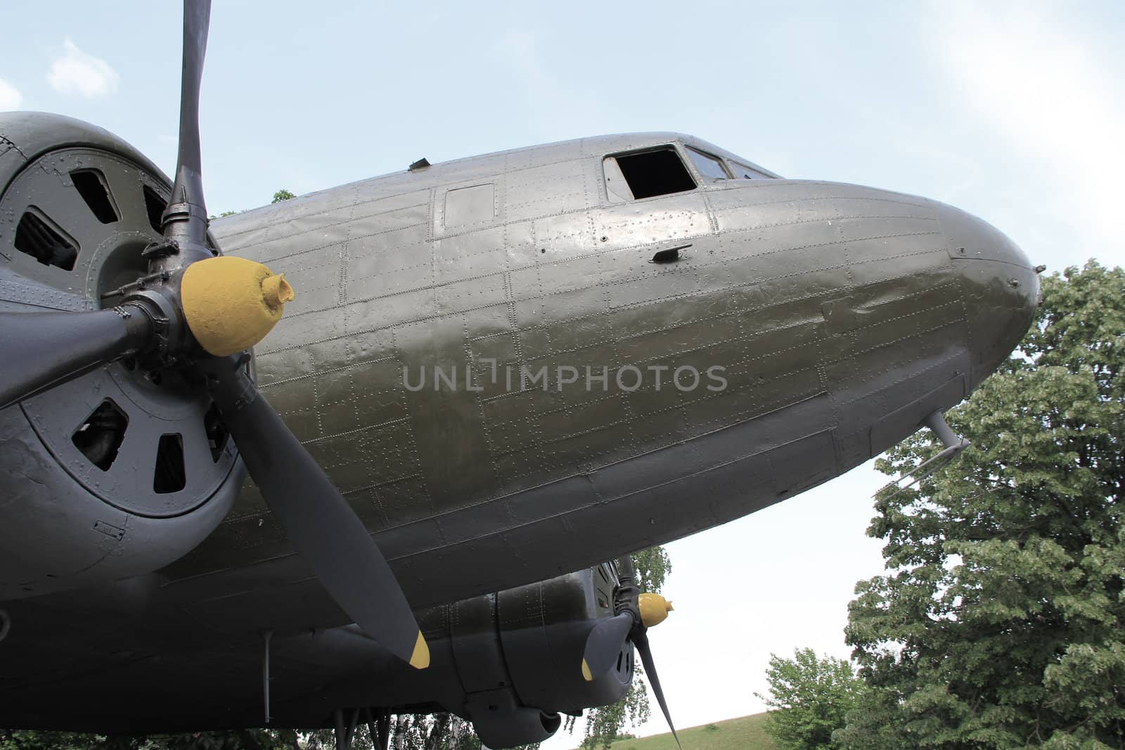 Old plane propeller engine closeup