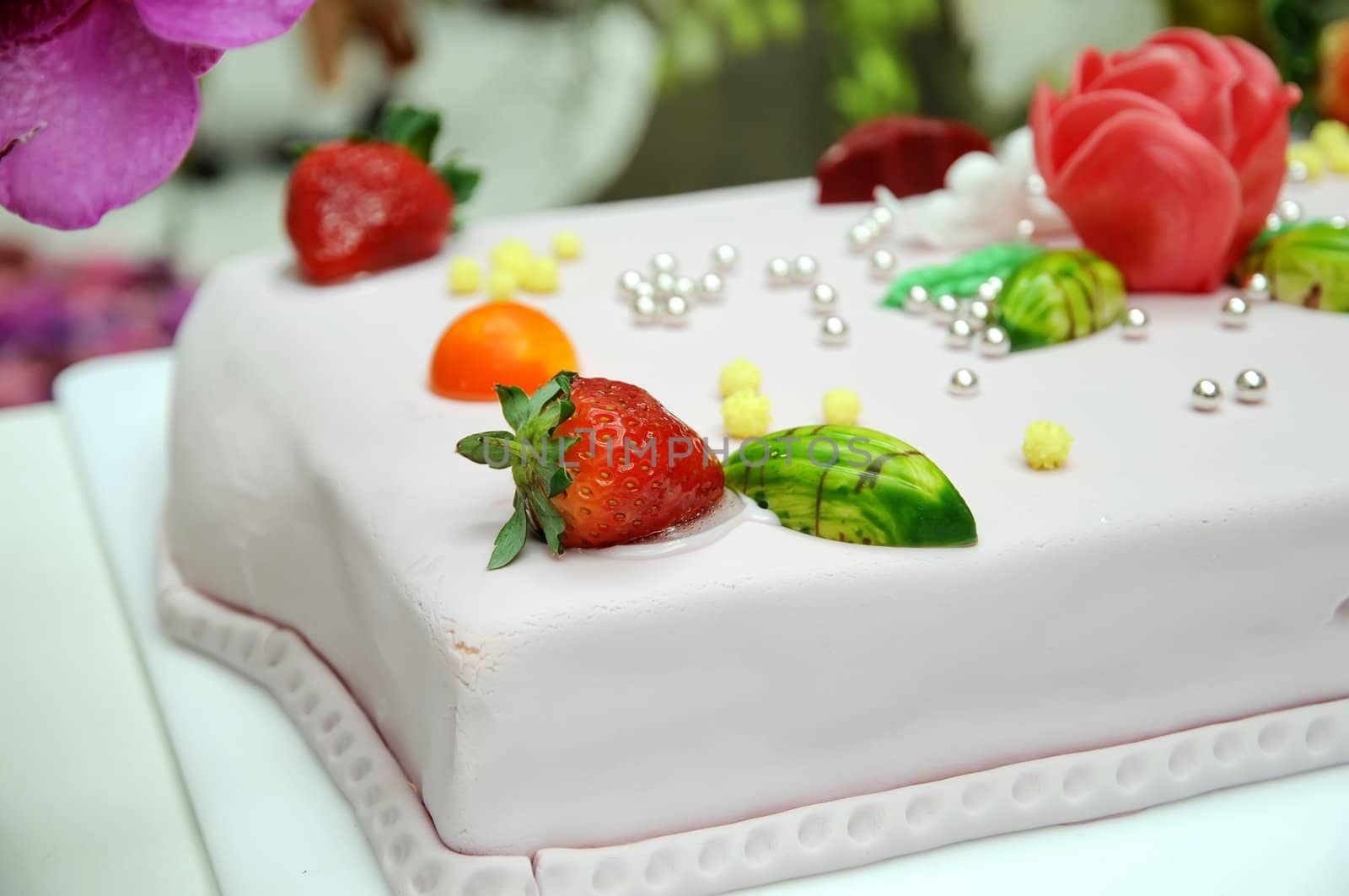 Fresh strawberry on the cream cake