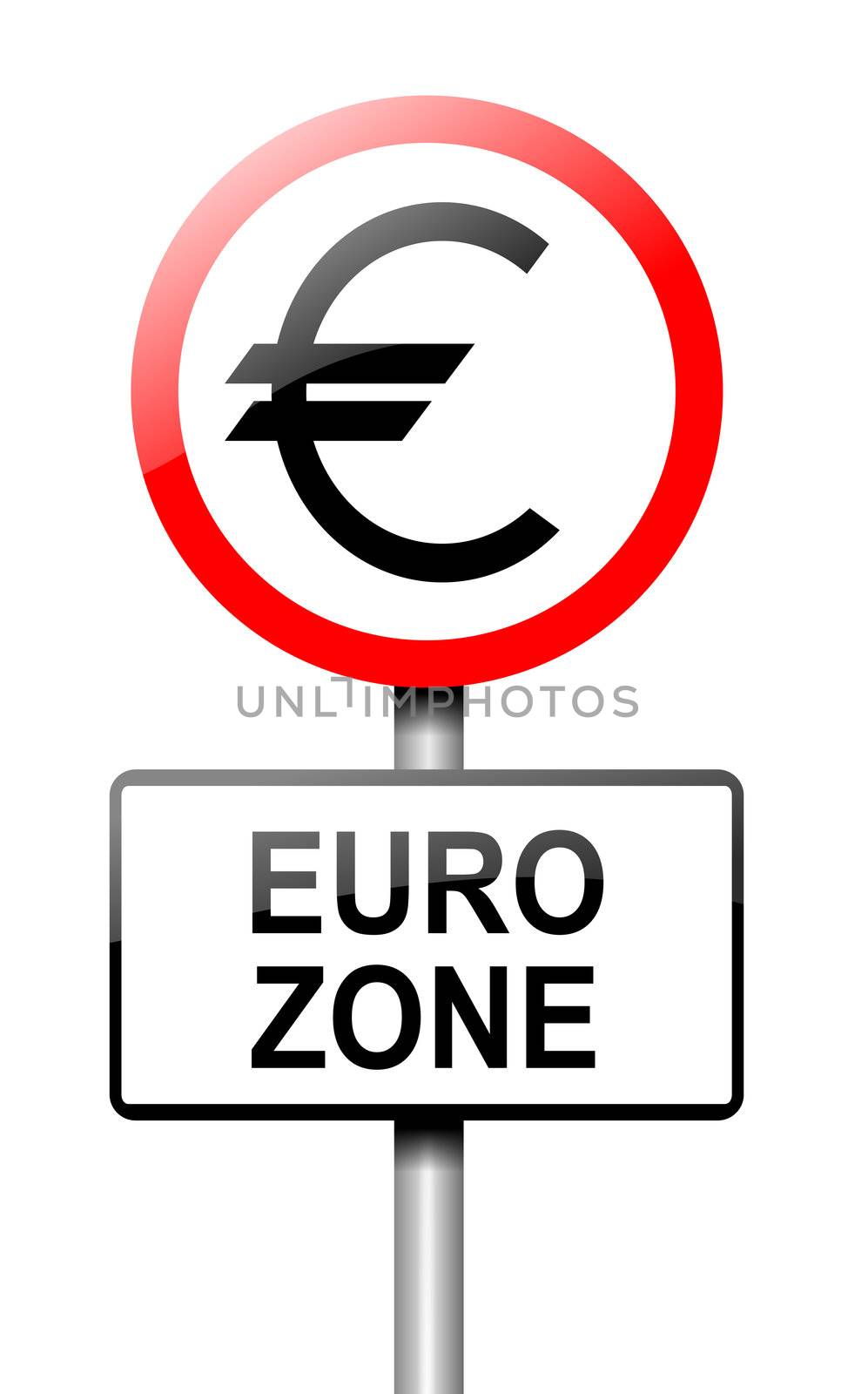 Illustration depicting a road traffic sign with a euro zone concept. White background.