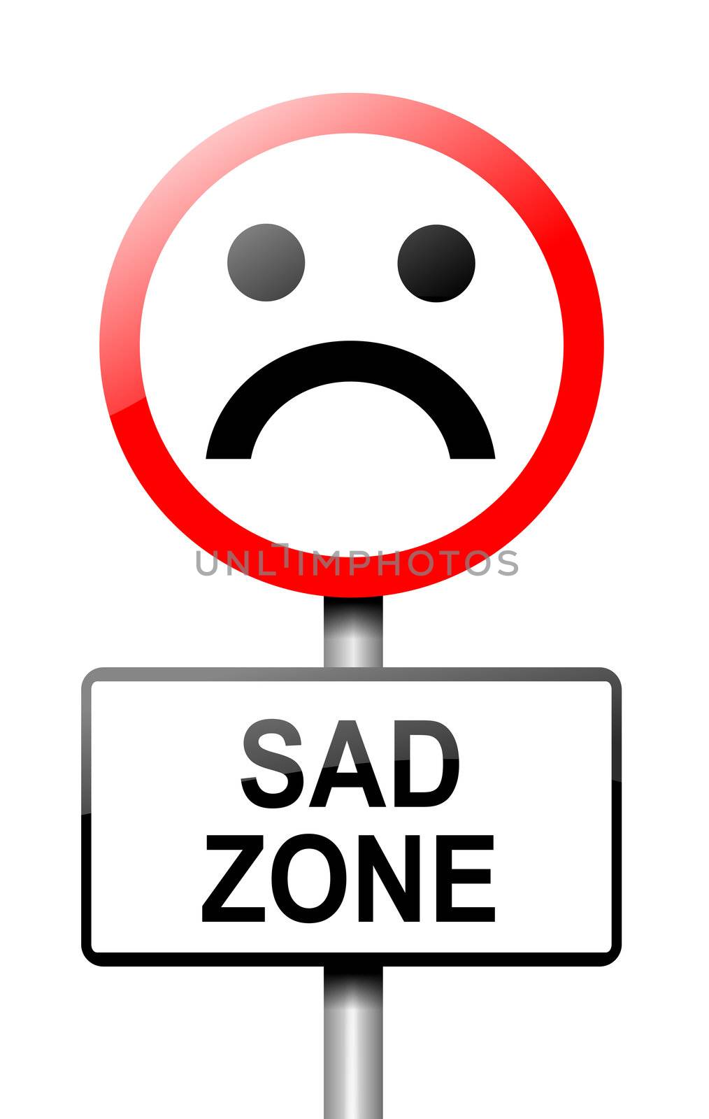 Illustration depicting a road traffic sign with a sadness concept. White background.