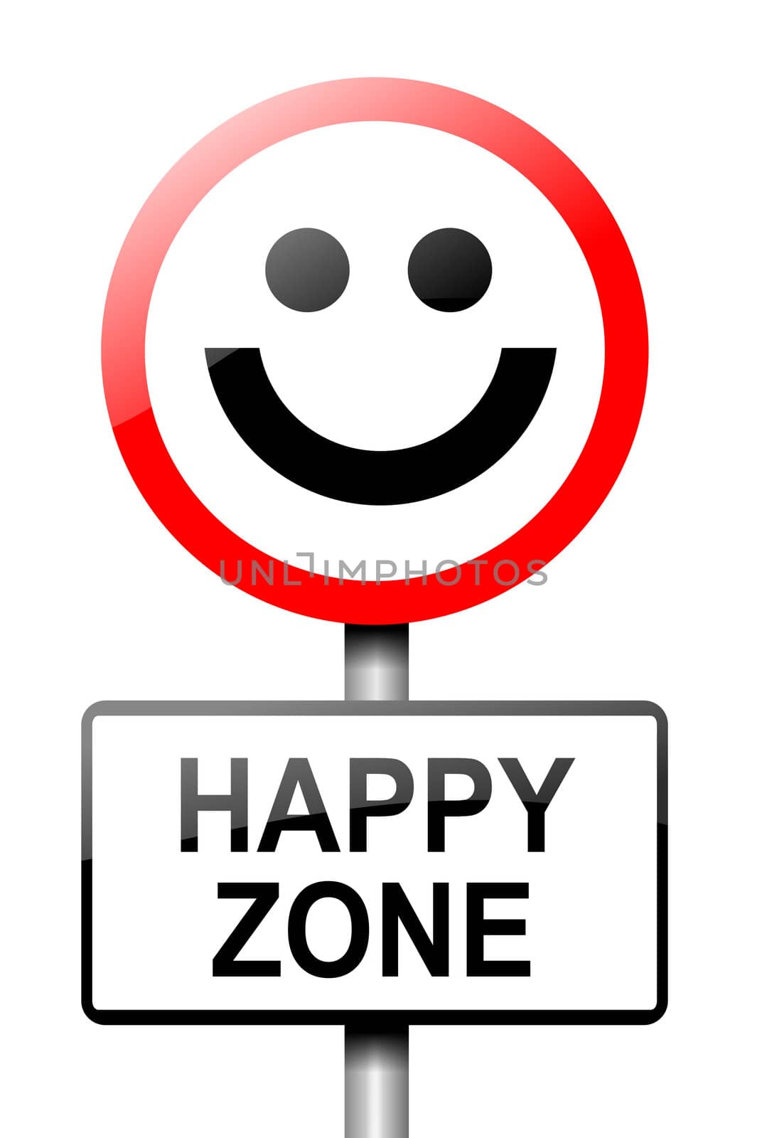 Illustration depicting a road traffic sign with a happiness concept. White background.