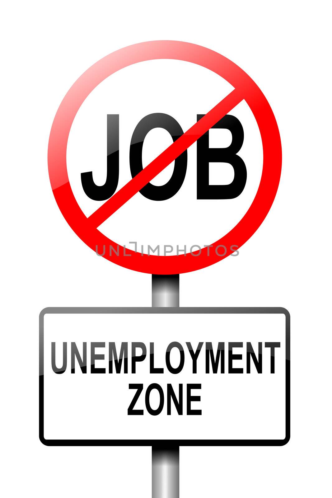 Illustration depicting a road traffic sign with an unemployment concept. White background.