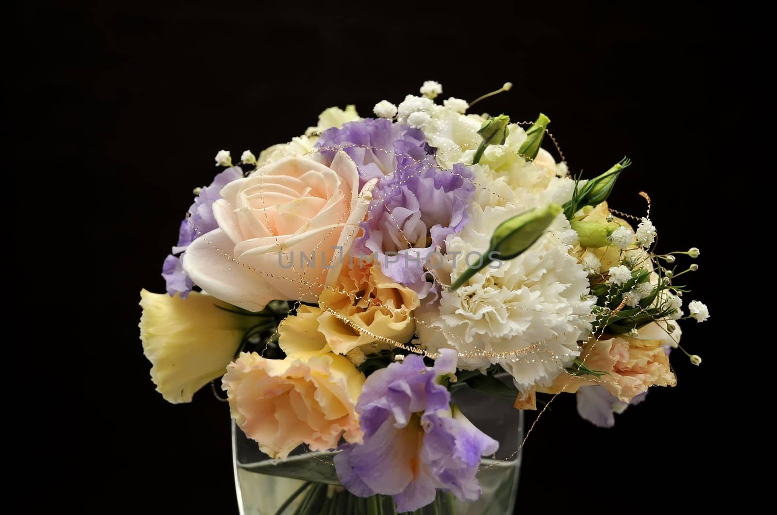 bouquet of flowers on black background.