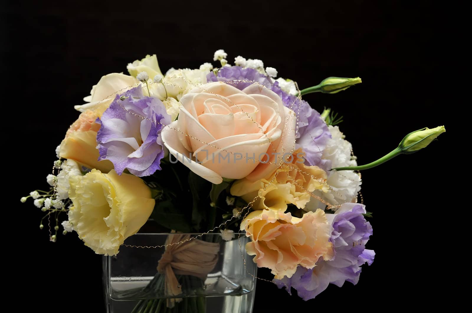 bouquet of flowers on black background.