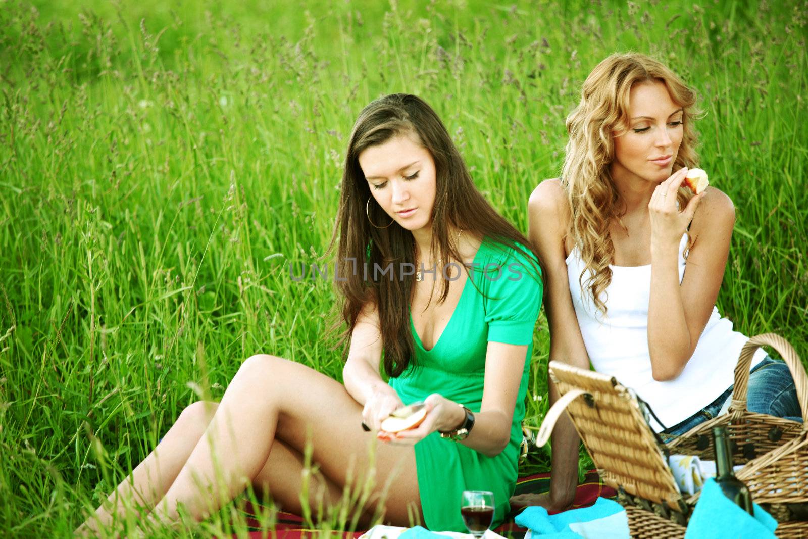 very fun girlfriends on picnic 