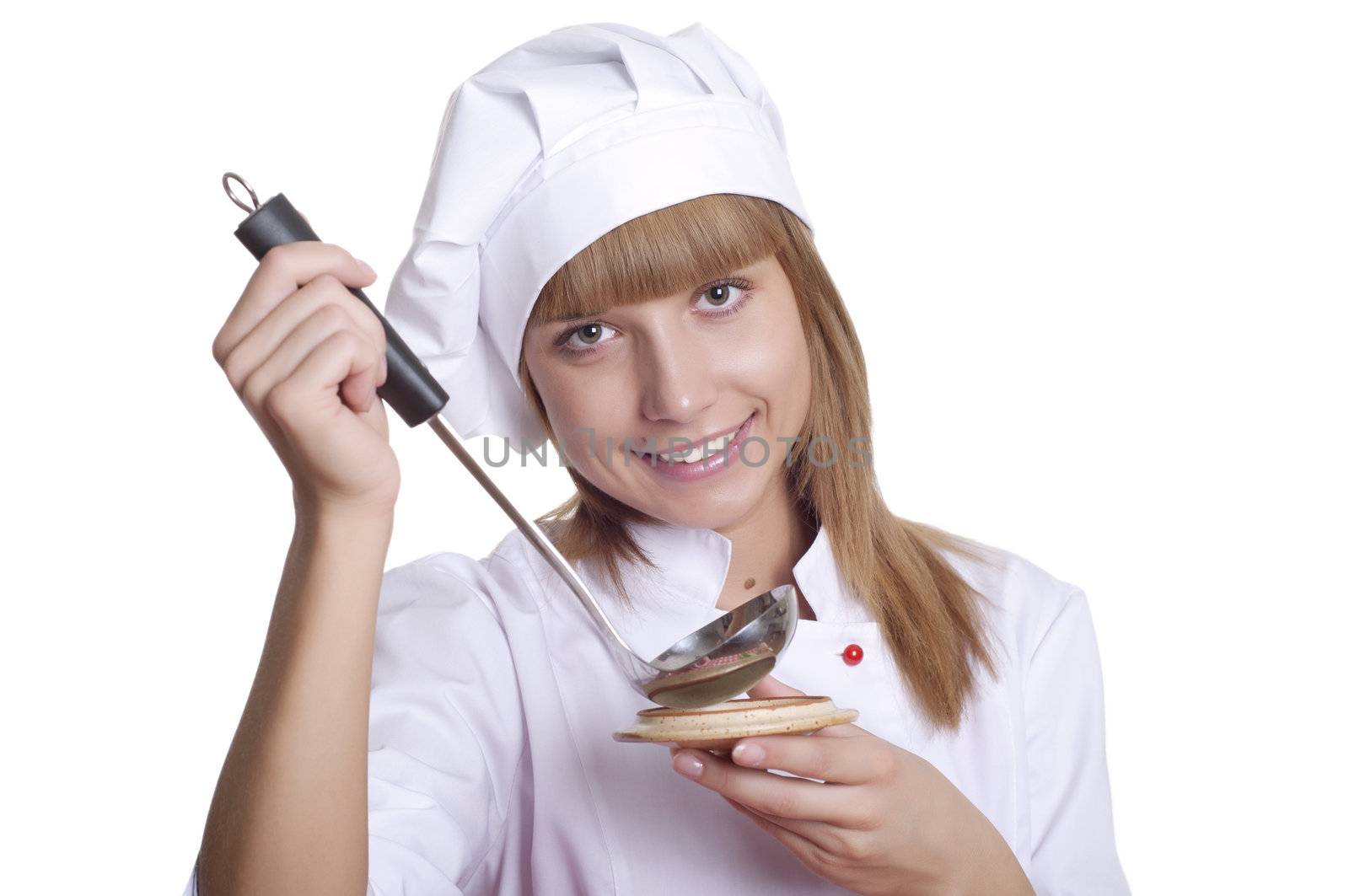 Attractive cook woman a over white background by adam121