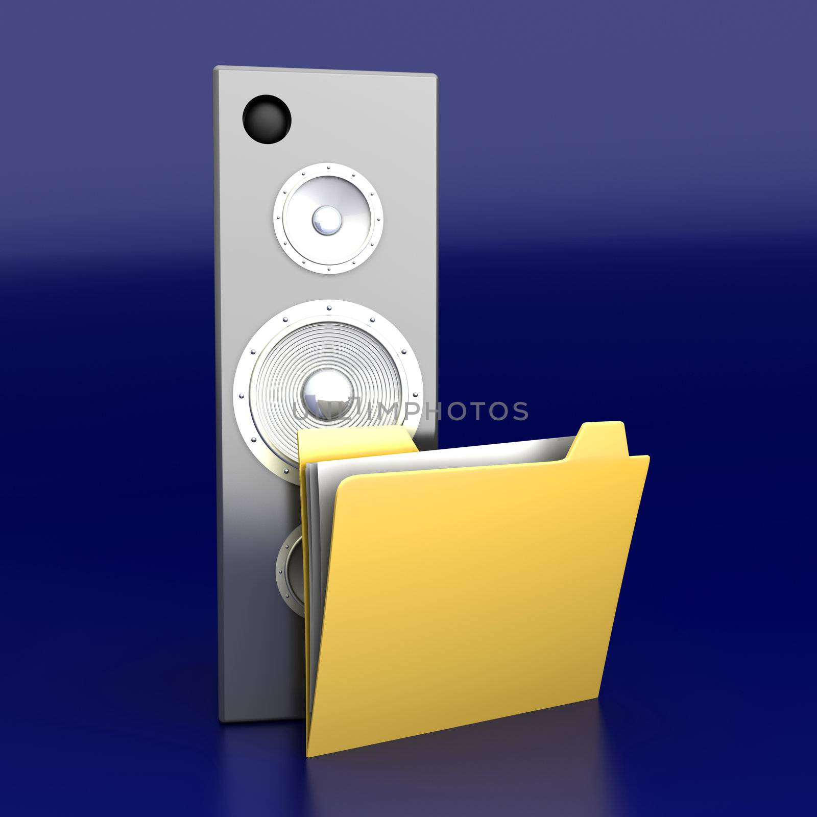 A audio speaker and a Folder. 3D rendered Illustration. 