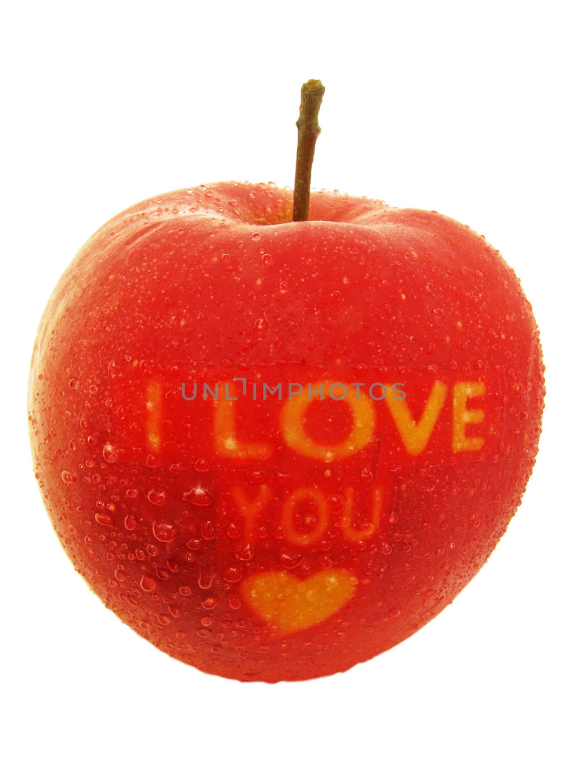 red apple with I Love You text