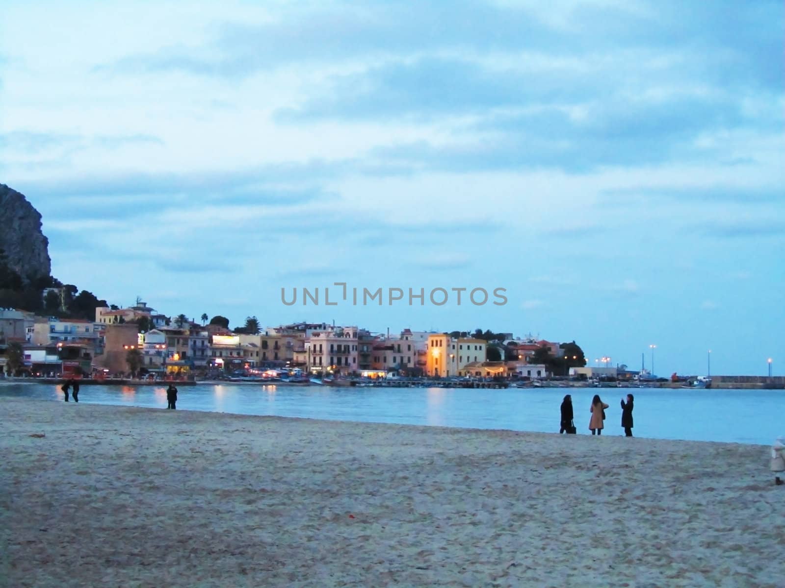 Shore view with people and houses