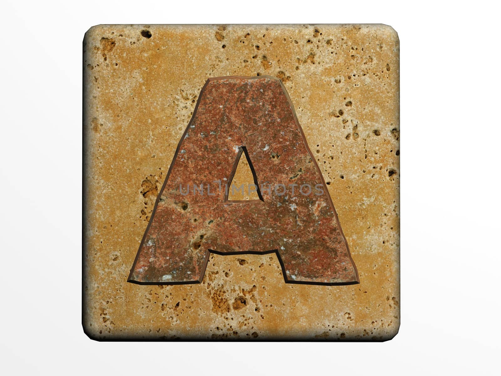 3d Letter a in stone, on a white isolated background. UPPERCASE  by mg1408