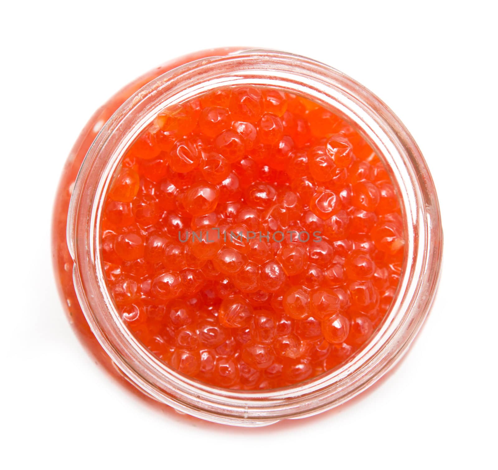 red caviar in the bank on a white background