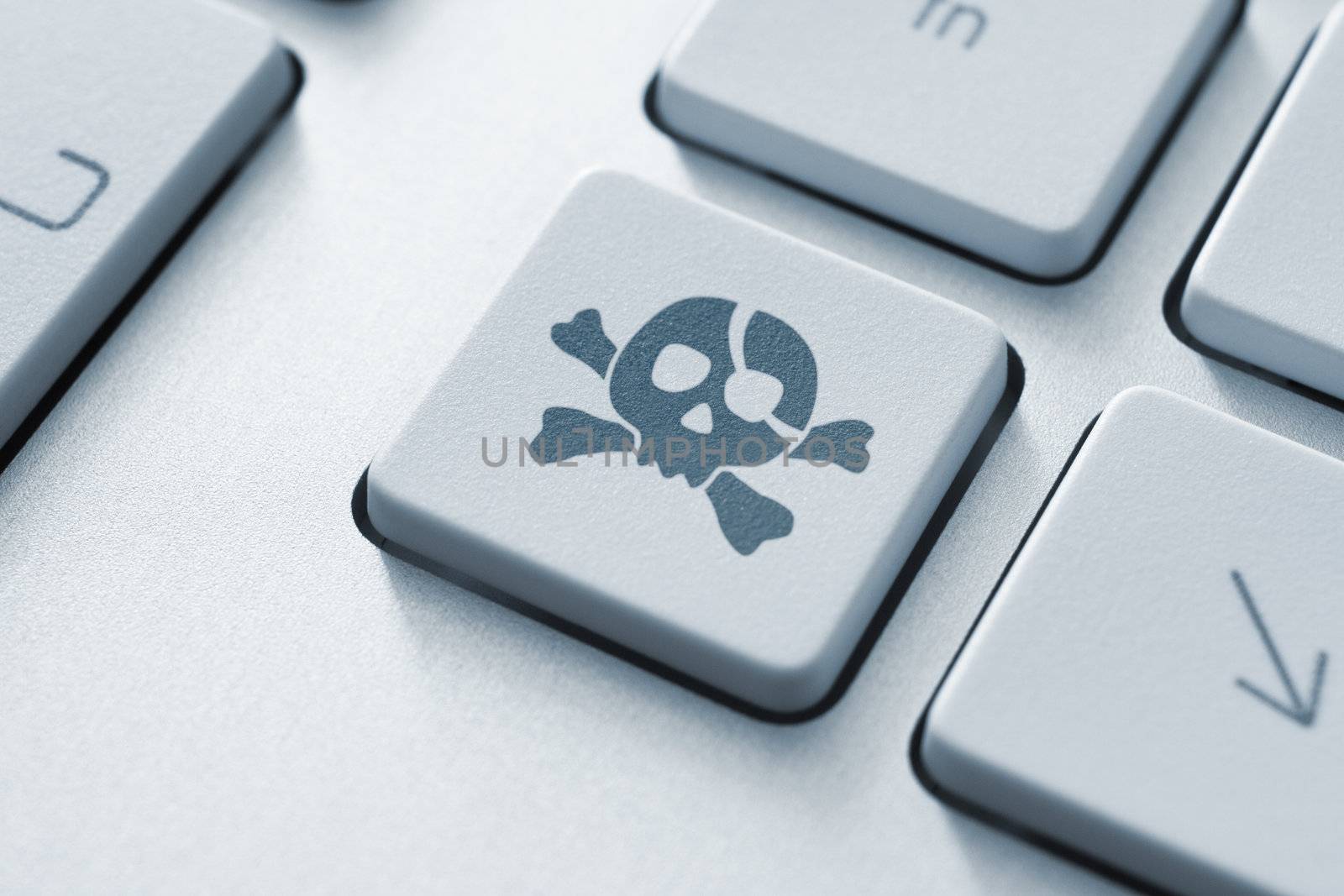 Piracy attack button on the keyboard. Toned Image.