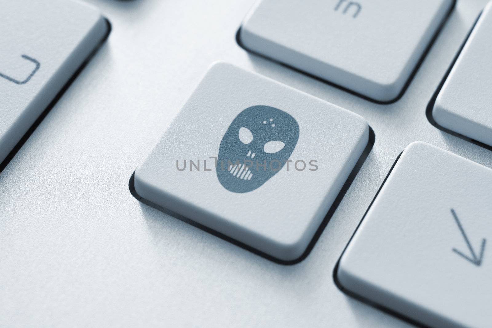 Raiders attack button on the keyboard. Toned Image.