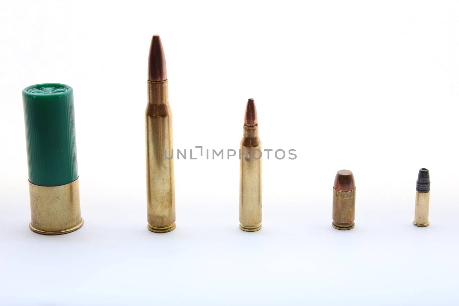 00 shotgun shell, .306, .223, 380, .22 caliber bullets.