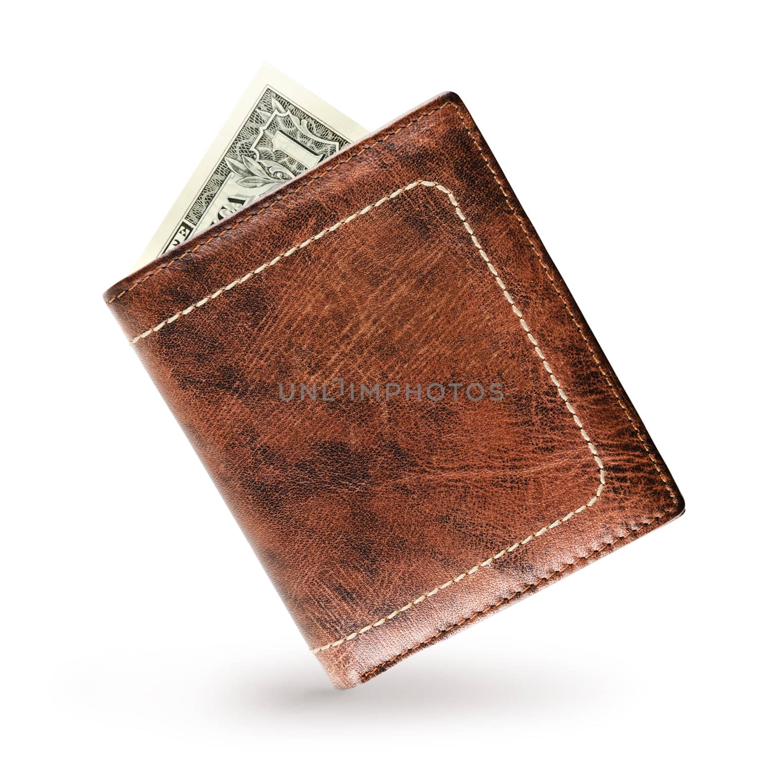 Wallet made ​​of genuine leather over white background