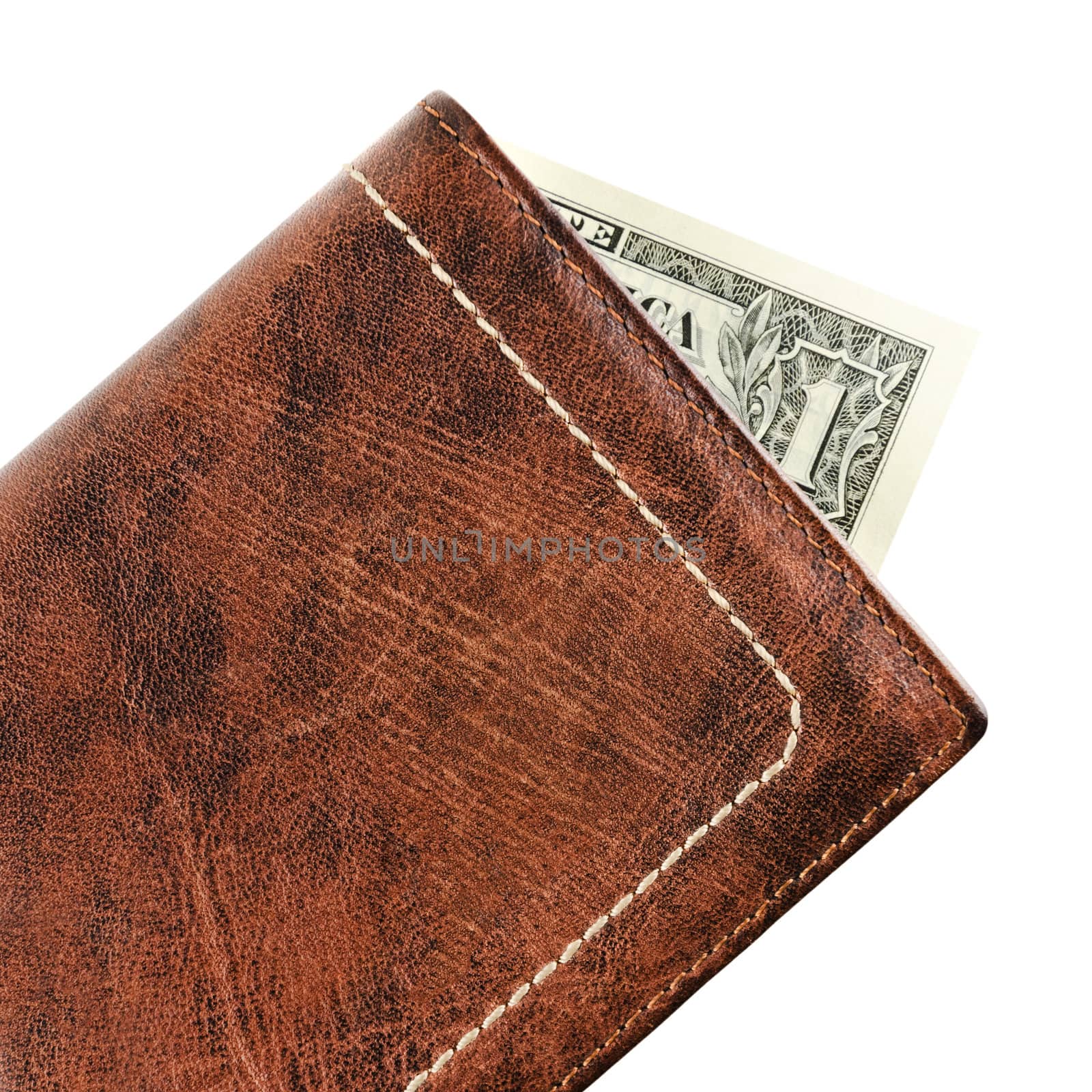 Wallet made ​​of genuine leather over white background