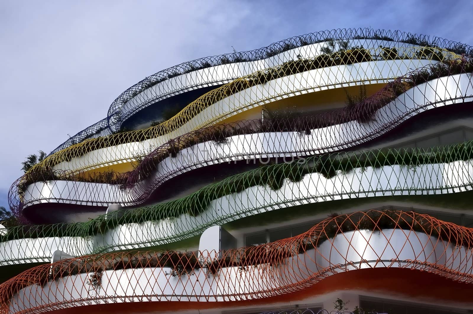 New building of modern construction and colorful  in the city of Ibiza