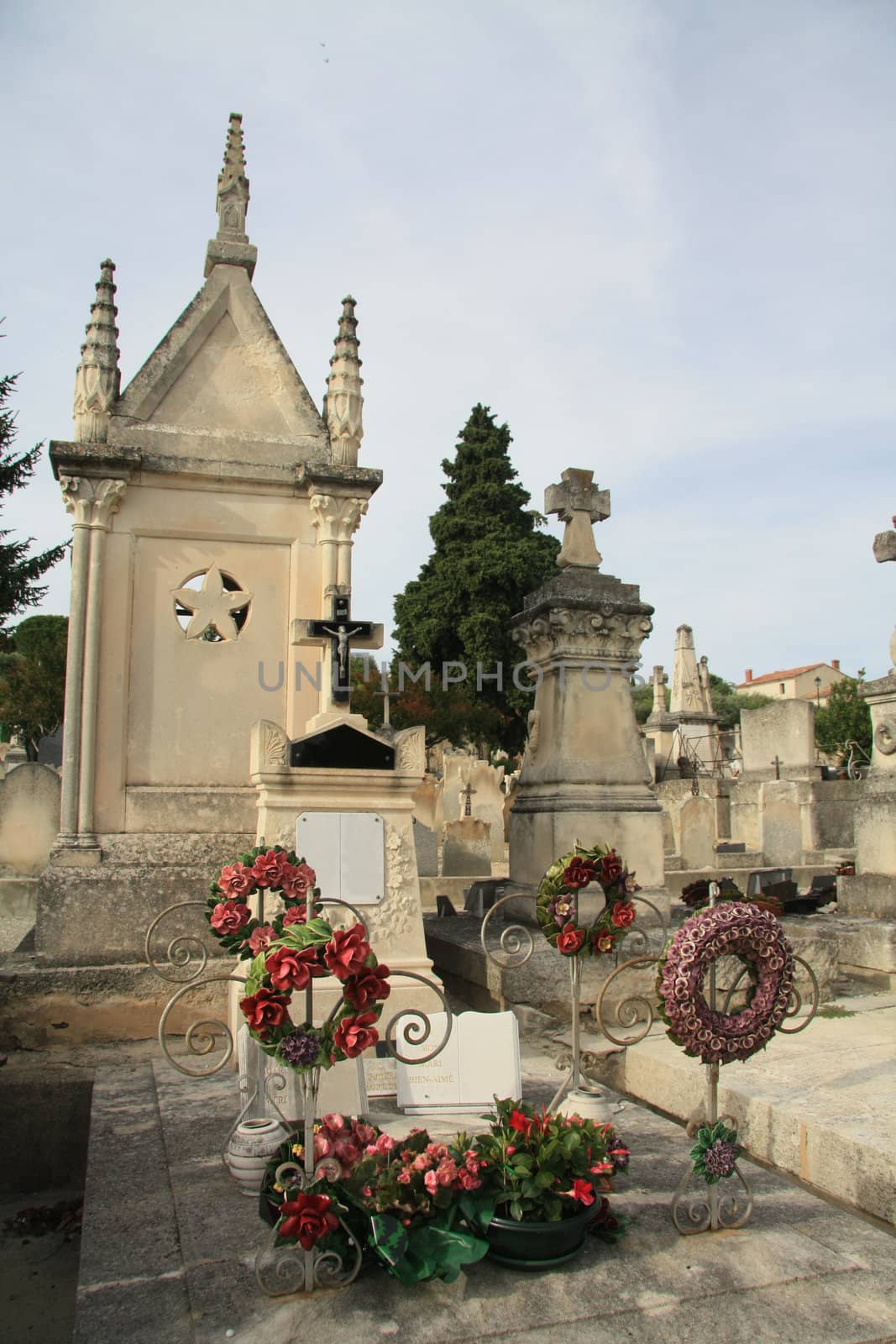 Old cemetery in the Provence, France. Most ornaments made of sandstone