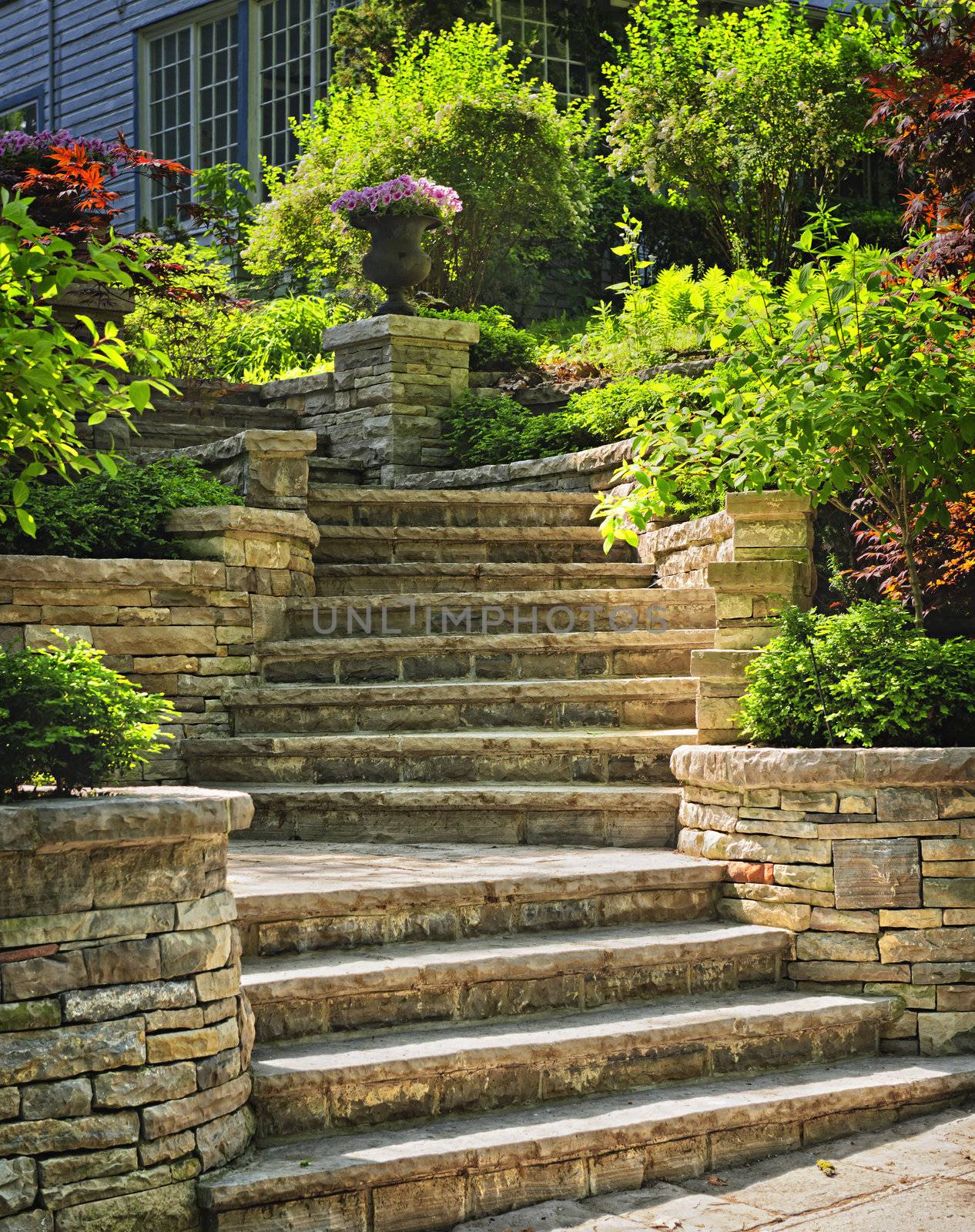 Natural stone stairs landscaping in home garden