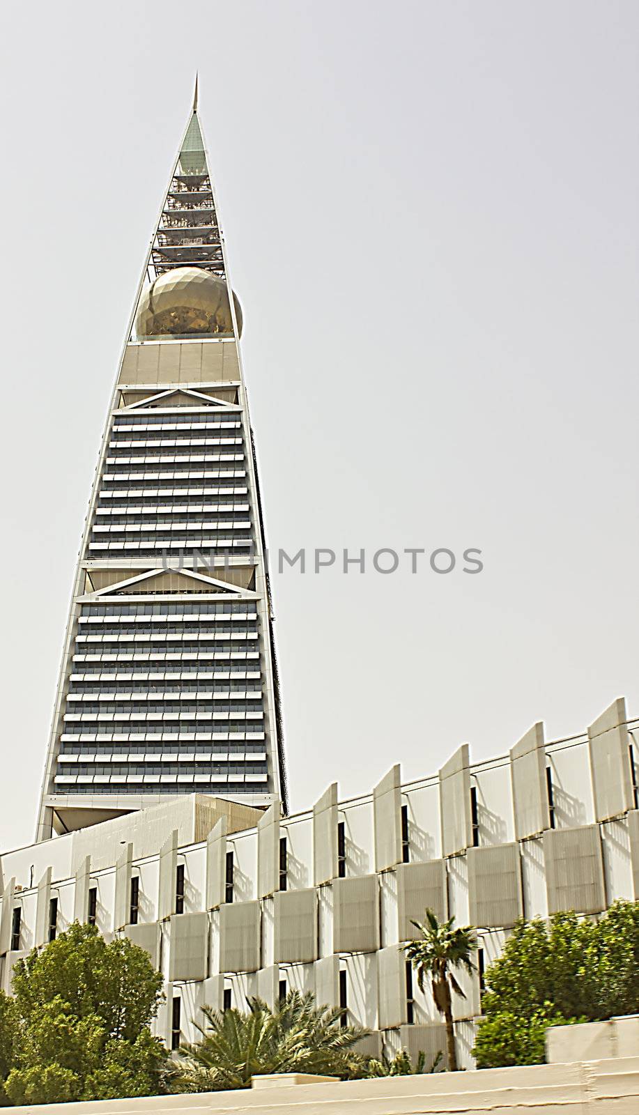 Al Faisaliah tower facade in Riyadh, Saudi Arabia. It is the third tallest building in Saudi Arabia.