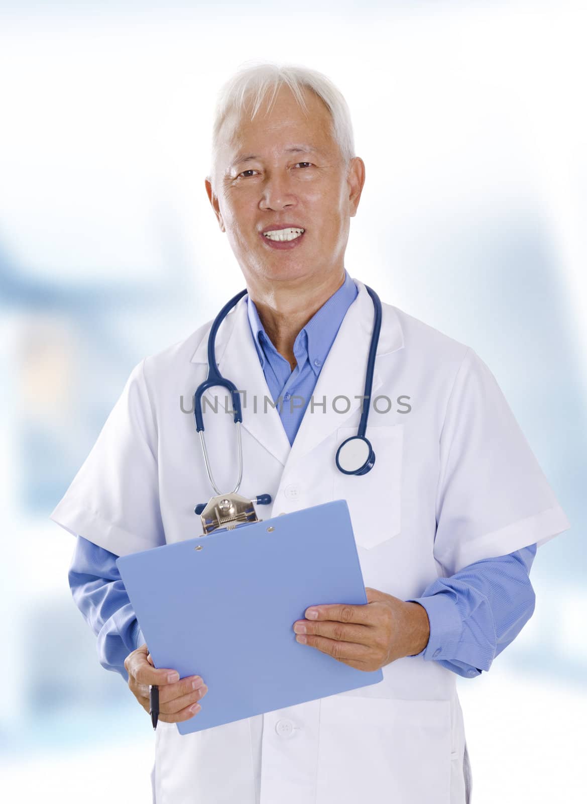 Asian senior male doctor portrait in hospital