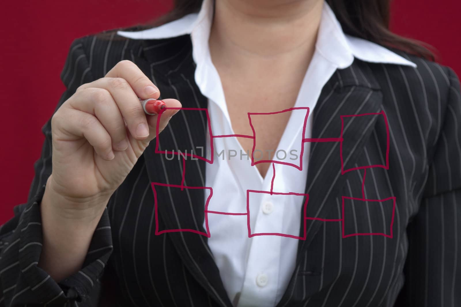Businesswoman with a  pen drawing a red graph
