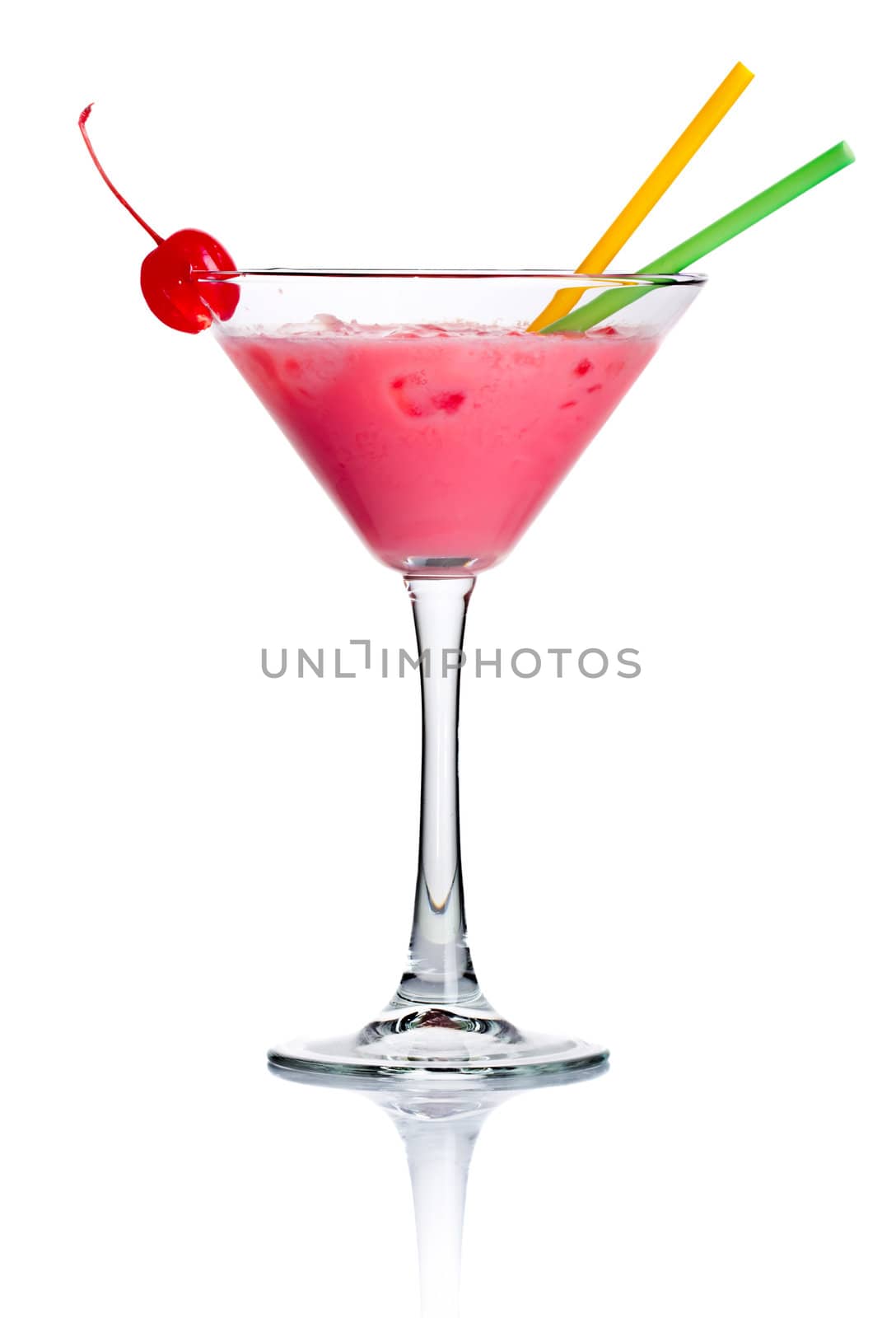 Pink alcohol cocktail in martini glass isolated on white by alphacell