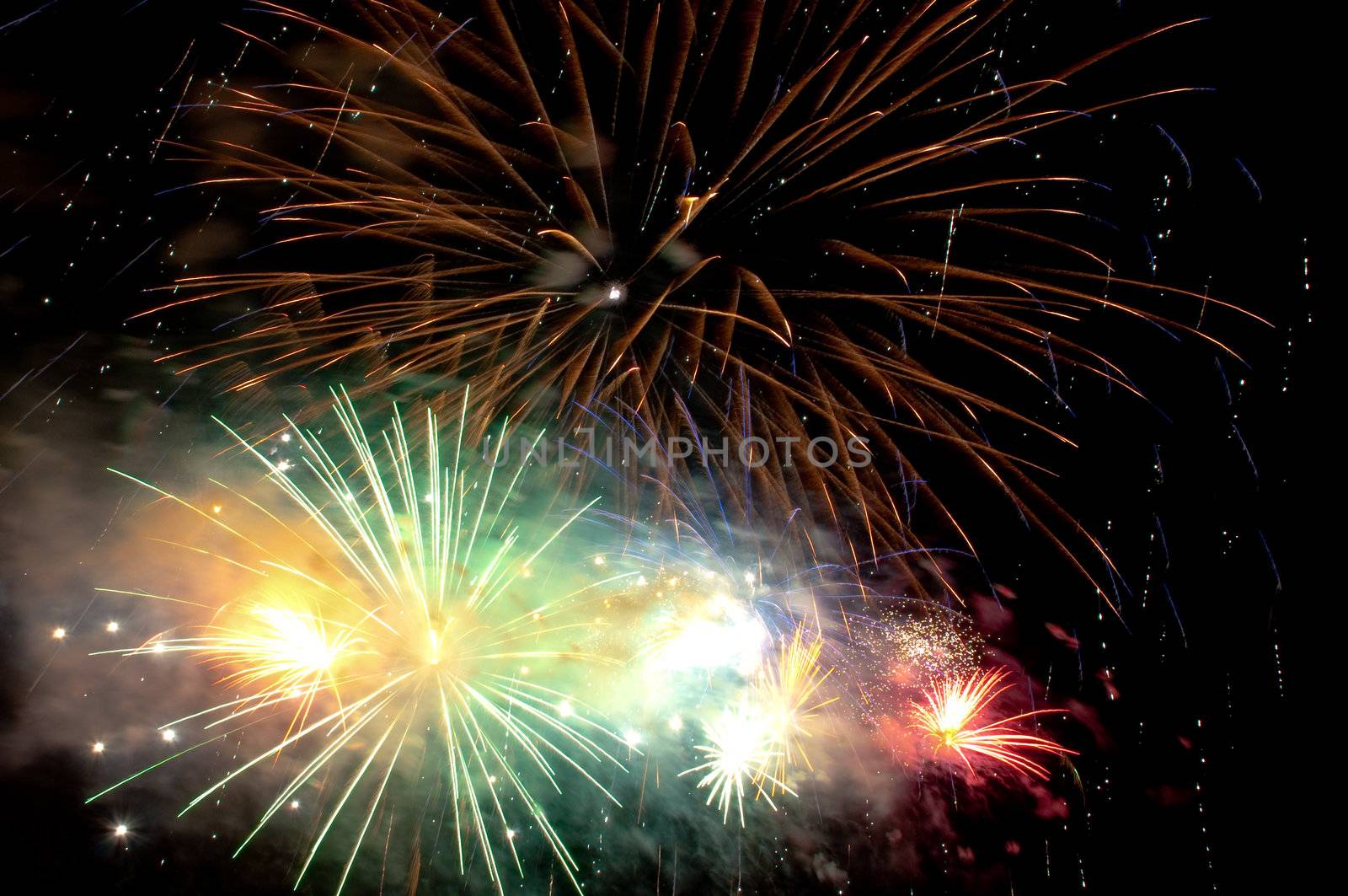 General colorful Fireworks in the night sky